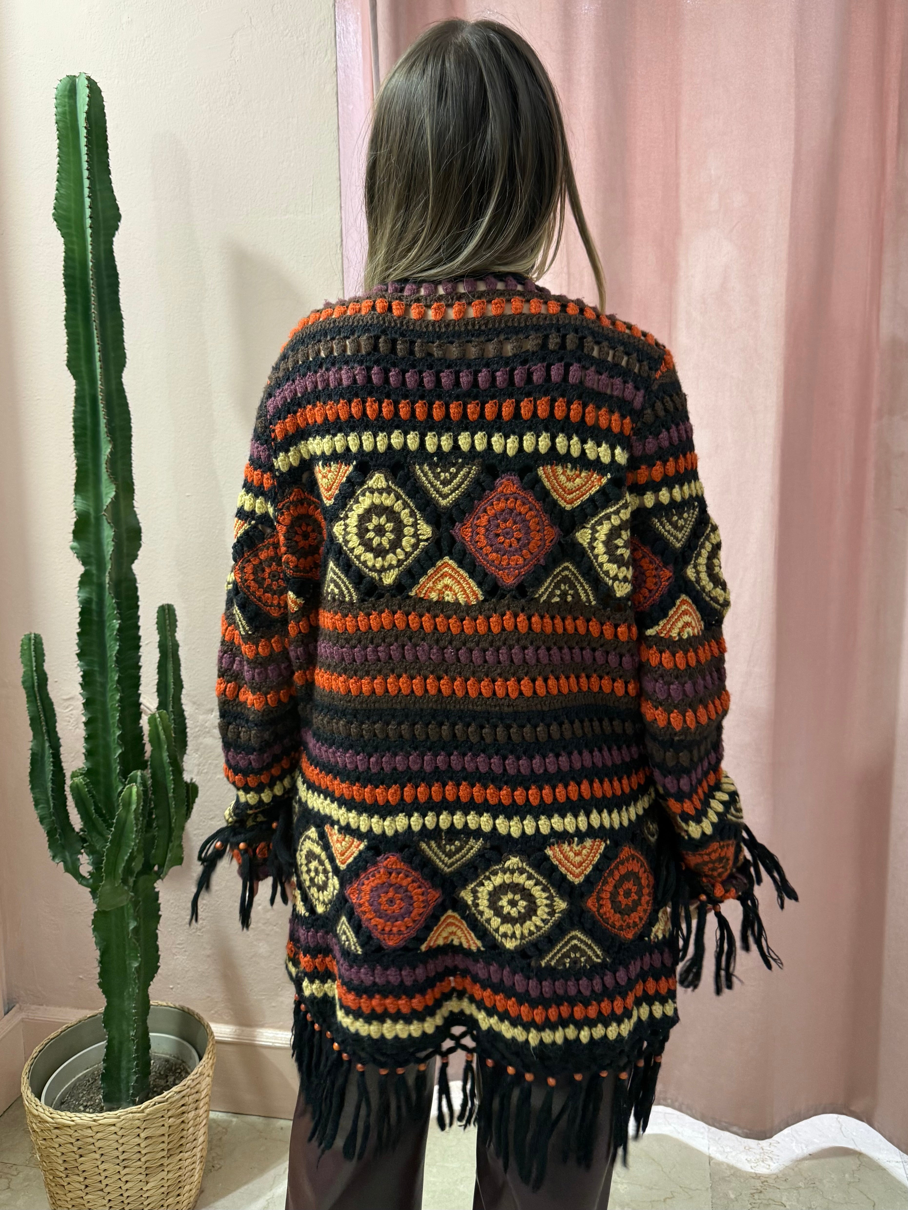 Maxi cardigan traforato in lana