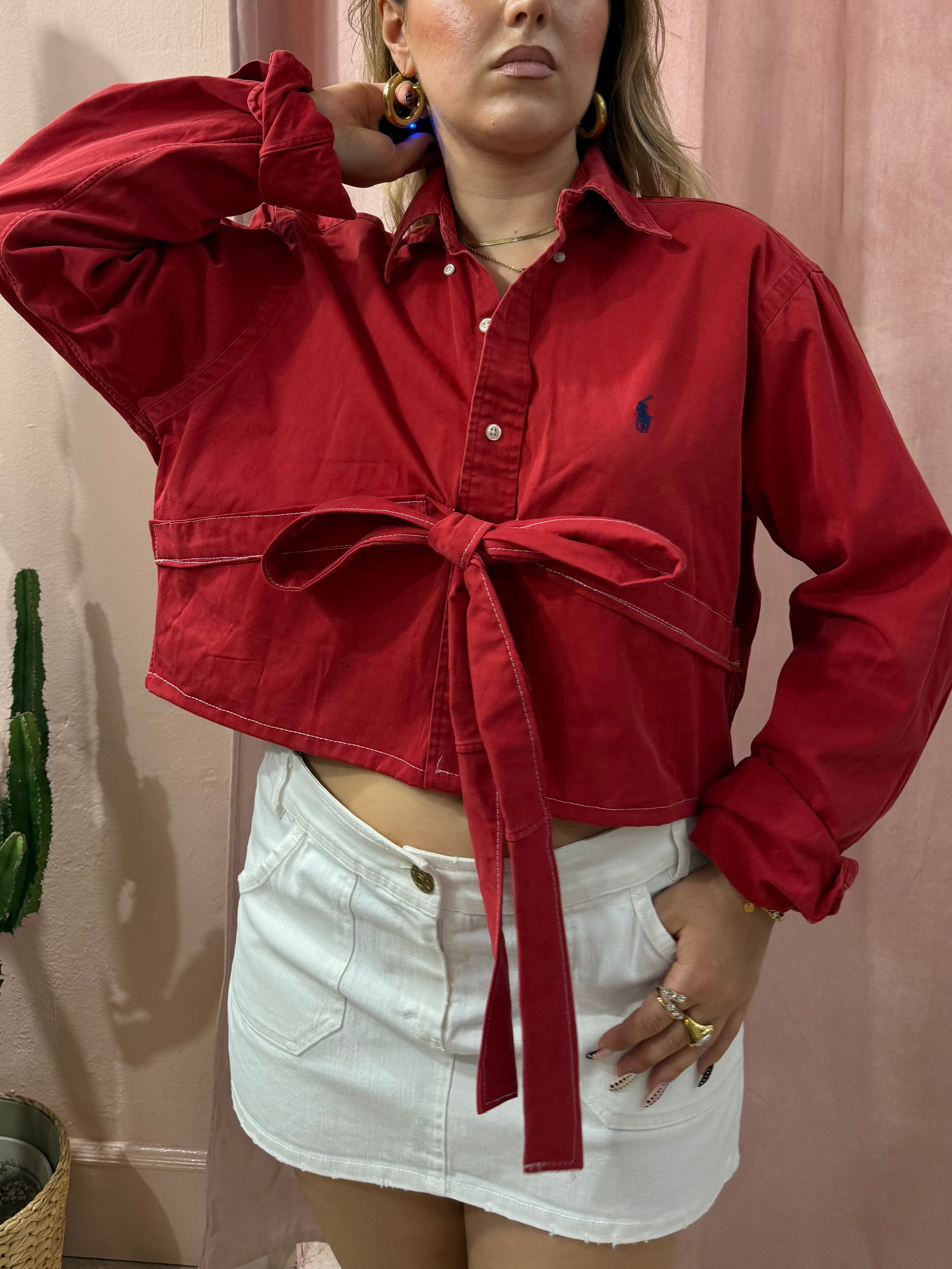 Camicia Ralph Lauren upcycling fiocco rossa