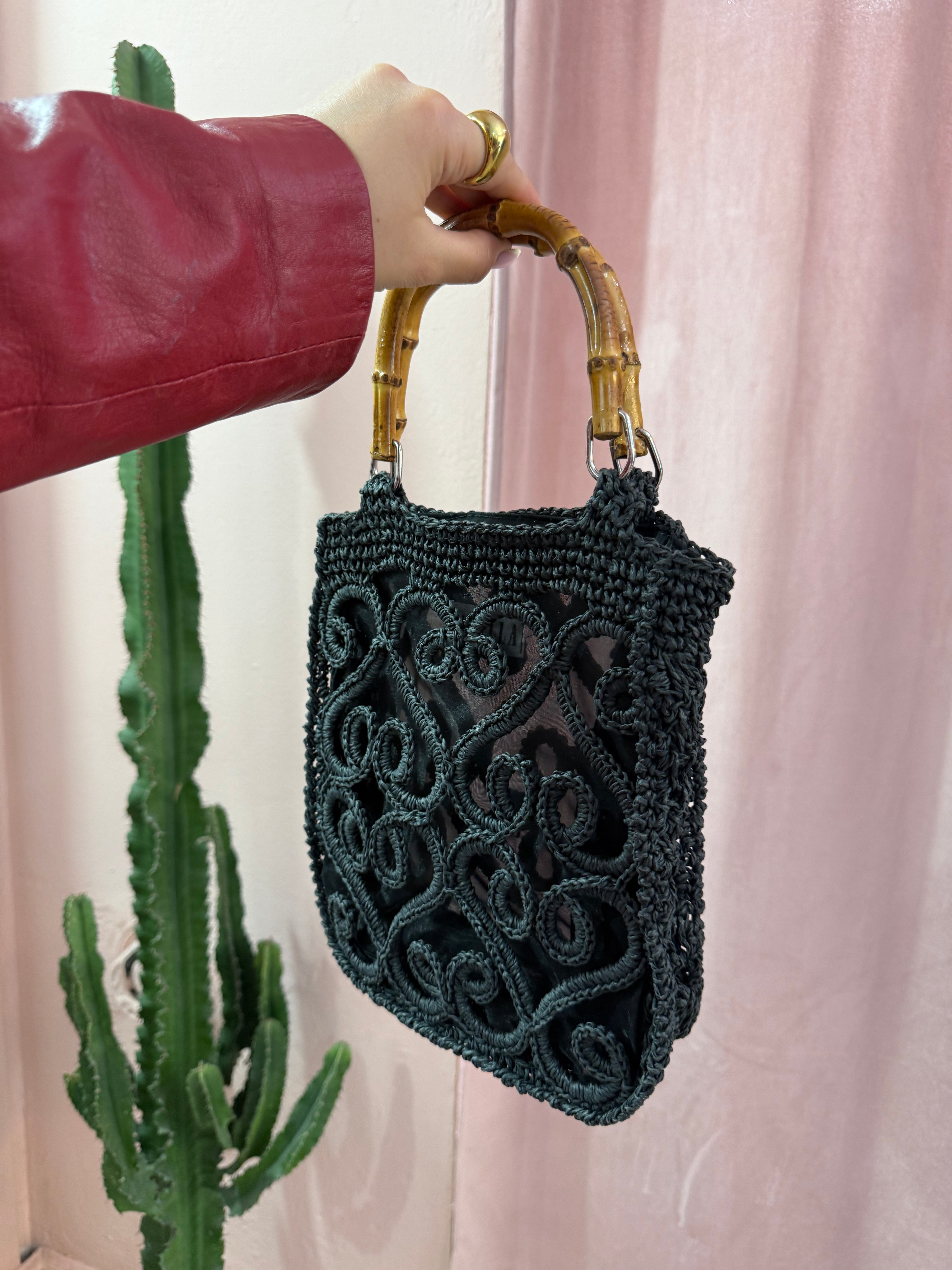 Shopper nera Marella con manici in bamboo