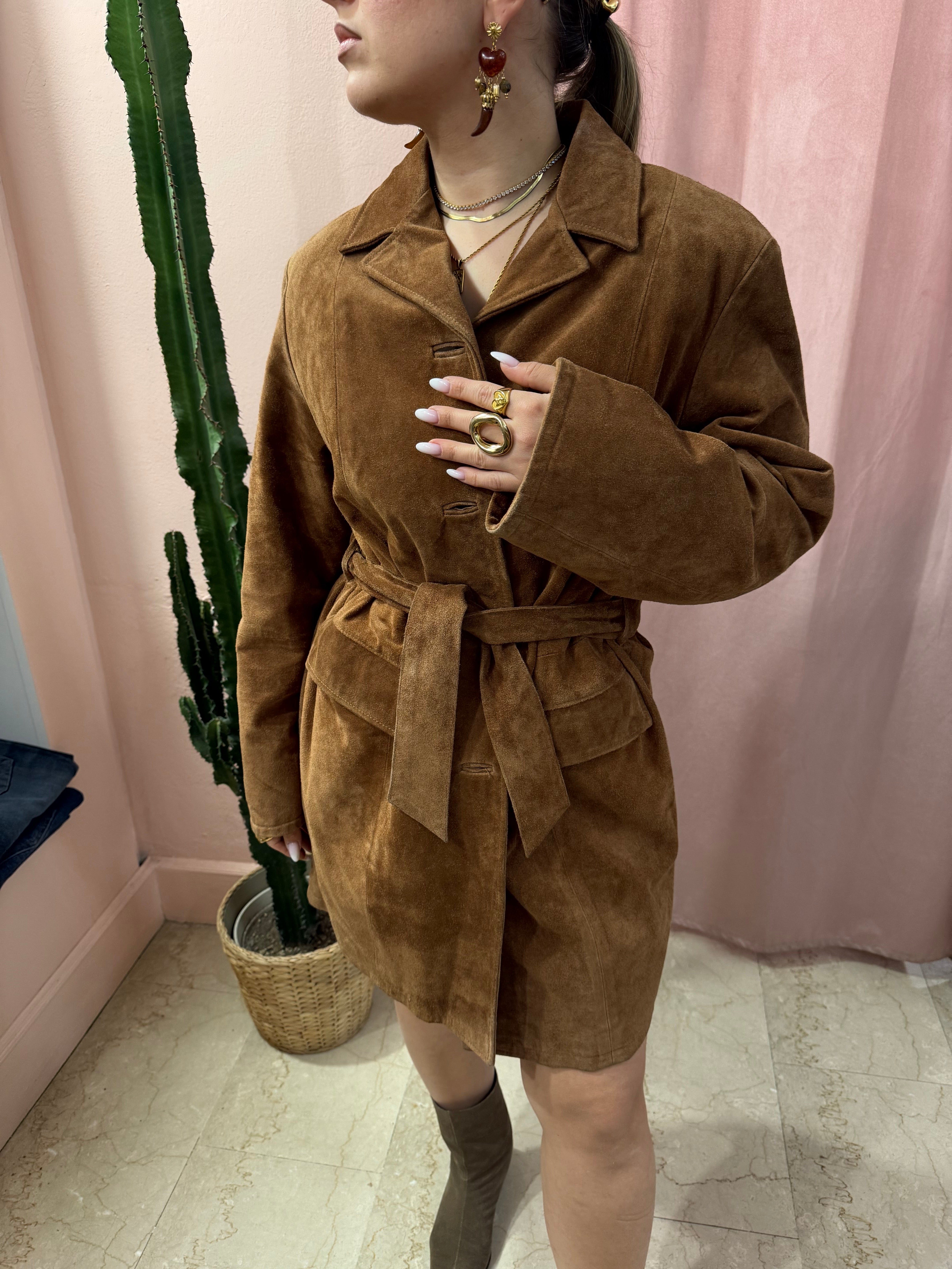 Trench in pelle scamosciato