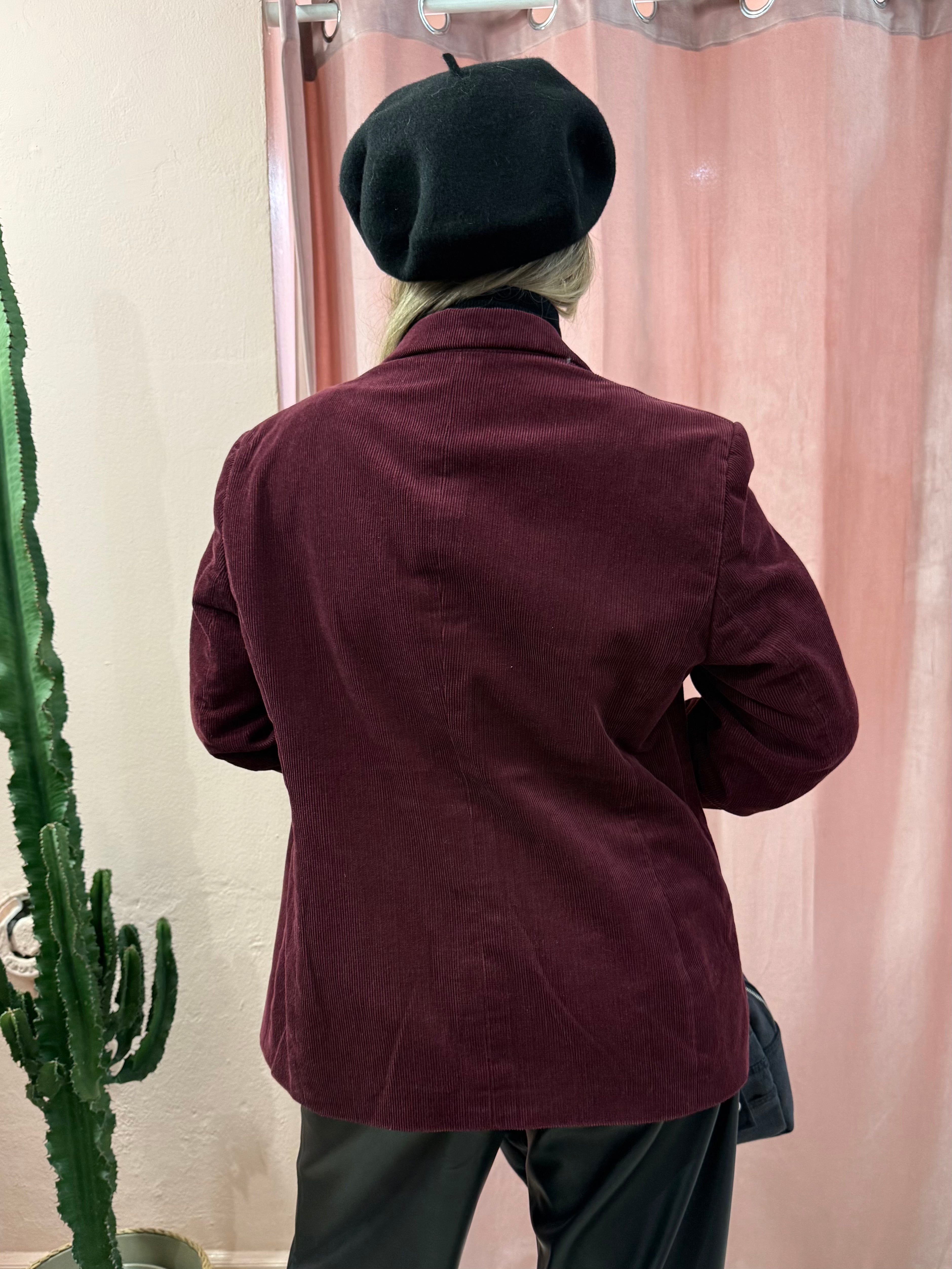 Blazer vintage in velluto a costine bordeaux
