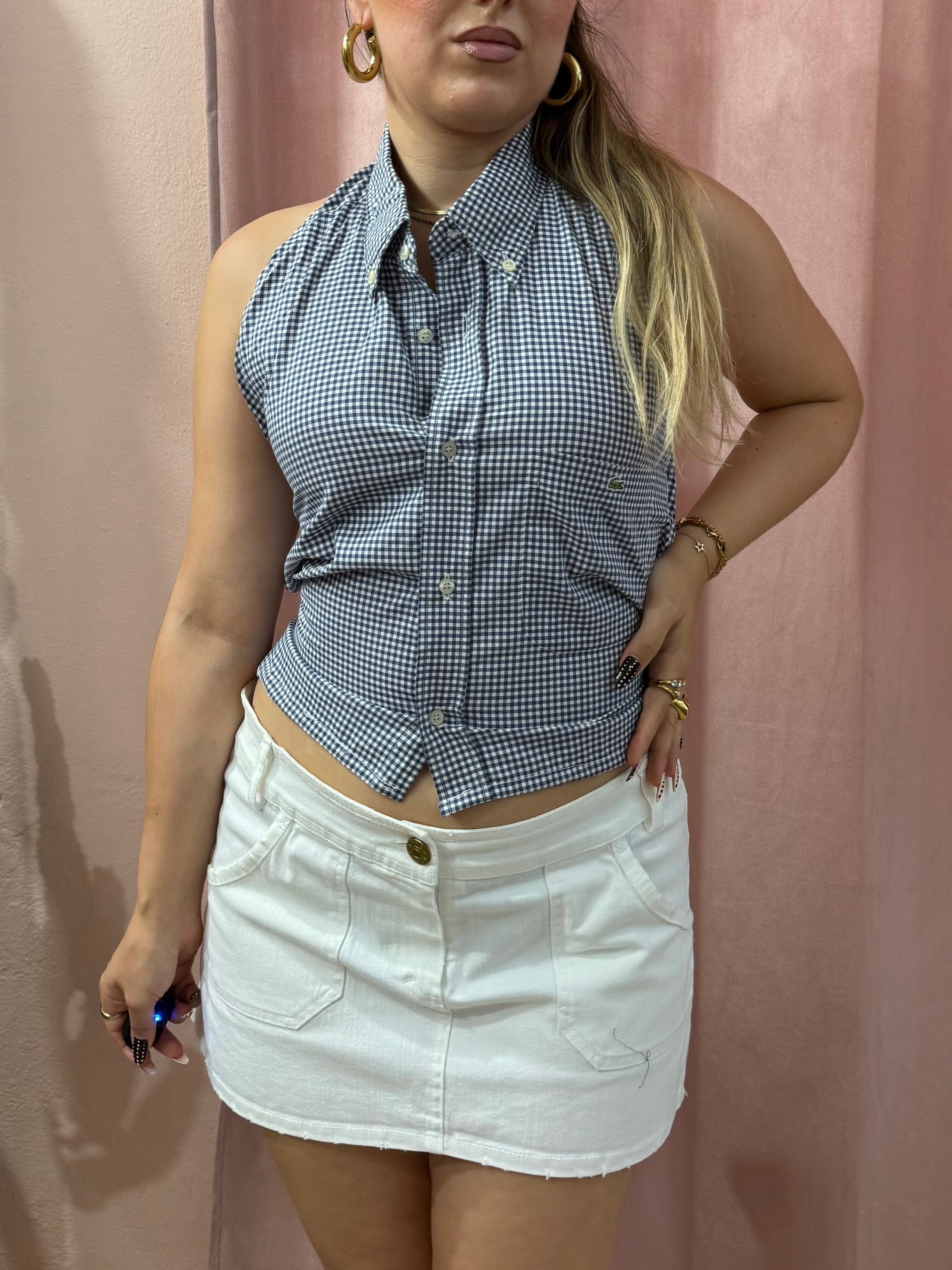 Top Lacoste upcycling vichy blu