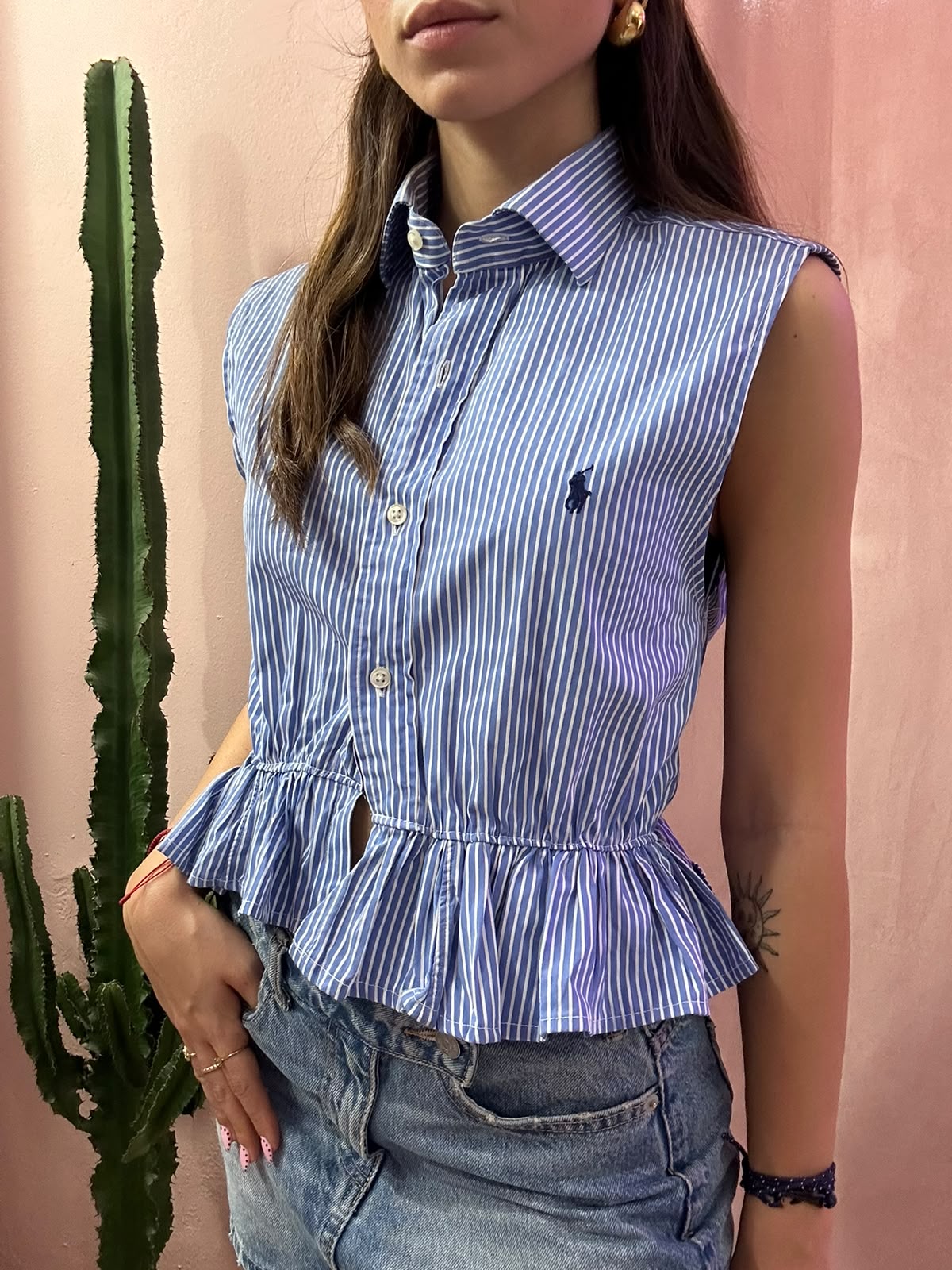 Camicia Ralph Lauren upcycling volant a righe blu
