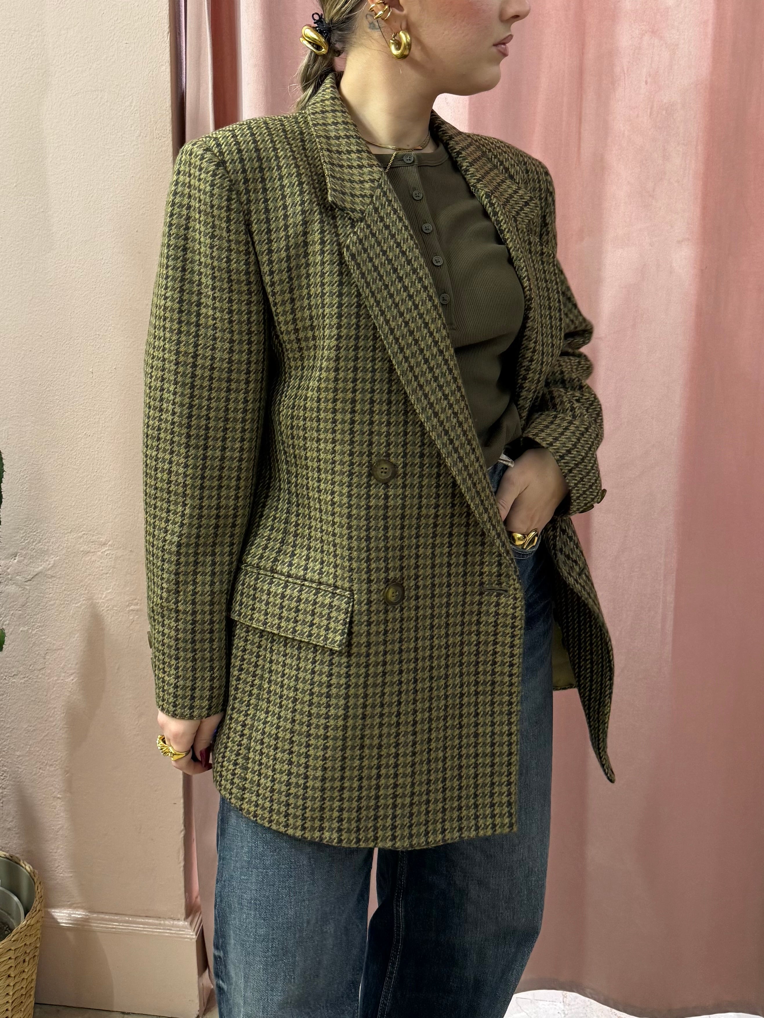 Blazer vintage in lana pied de puloule sul verde
