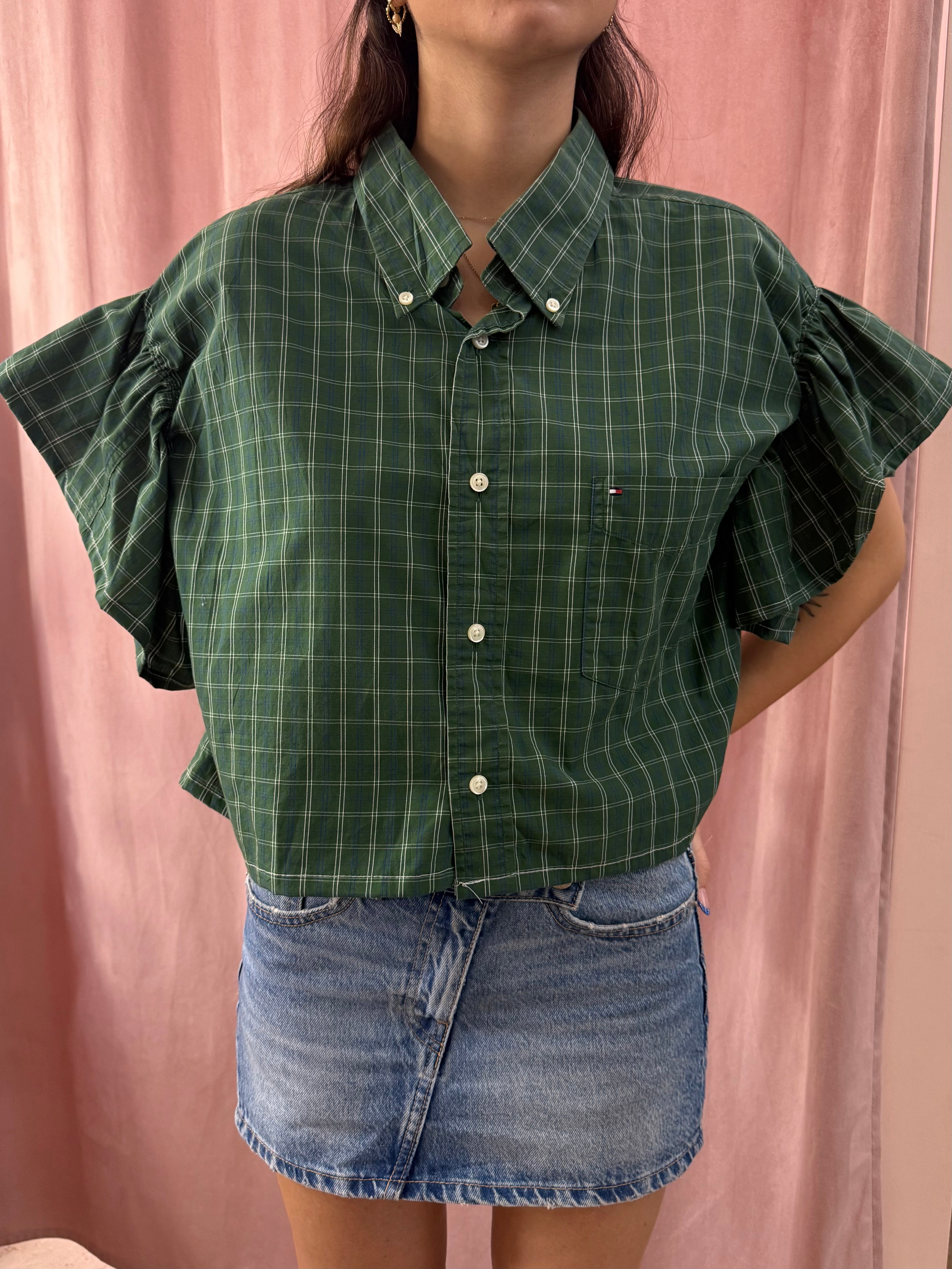 Camicia Tommy H. upcycling volant verdone a quadri