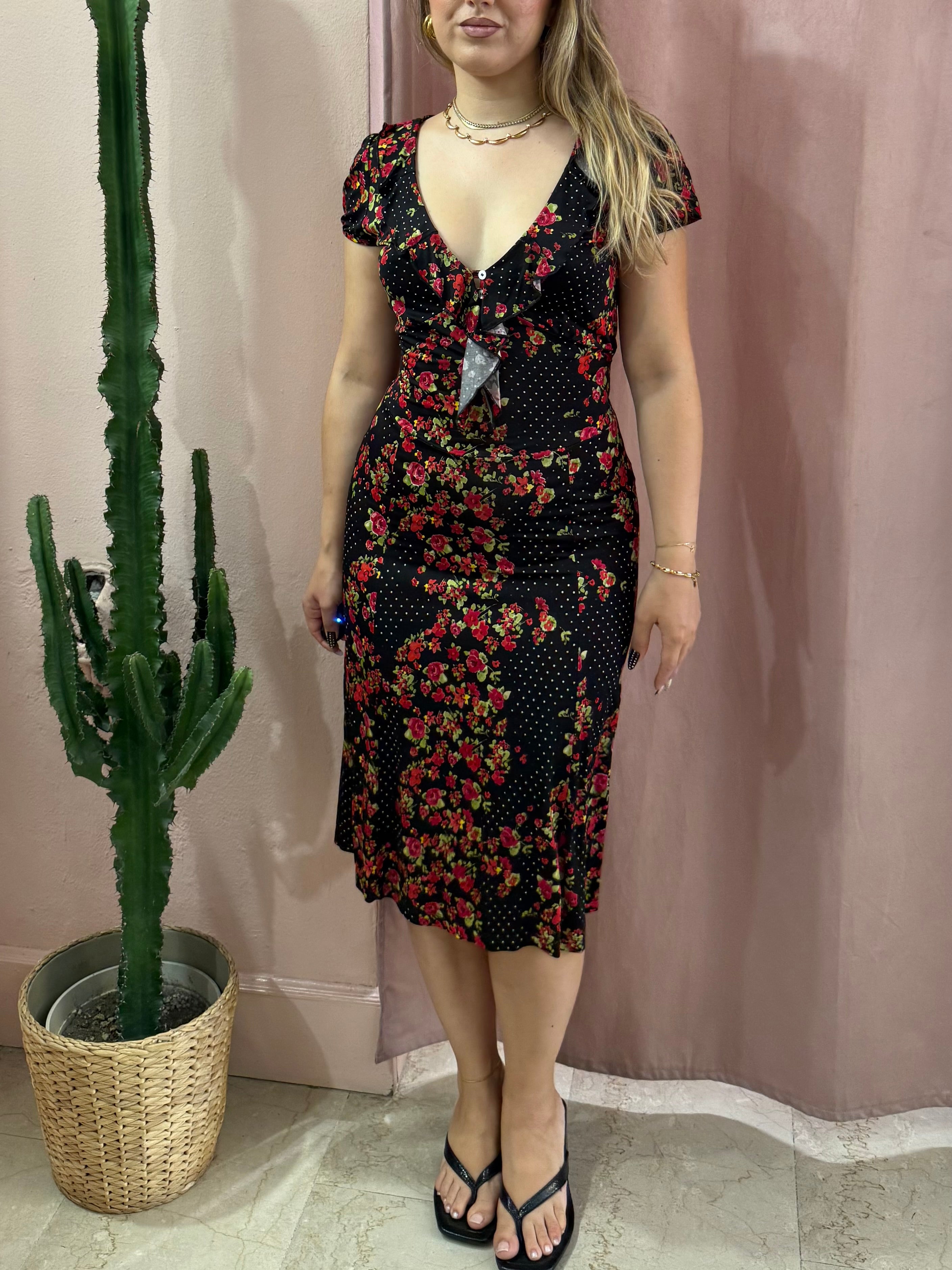 Vestito 00s nero fantasia rose