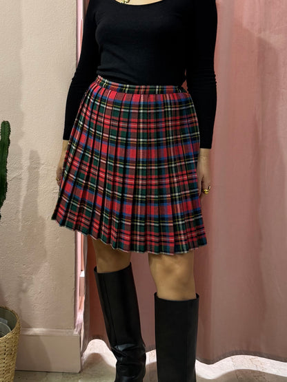 Gonna tartan sul rosso in lana