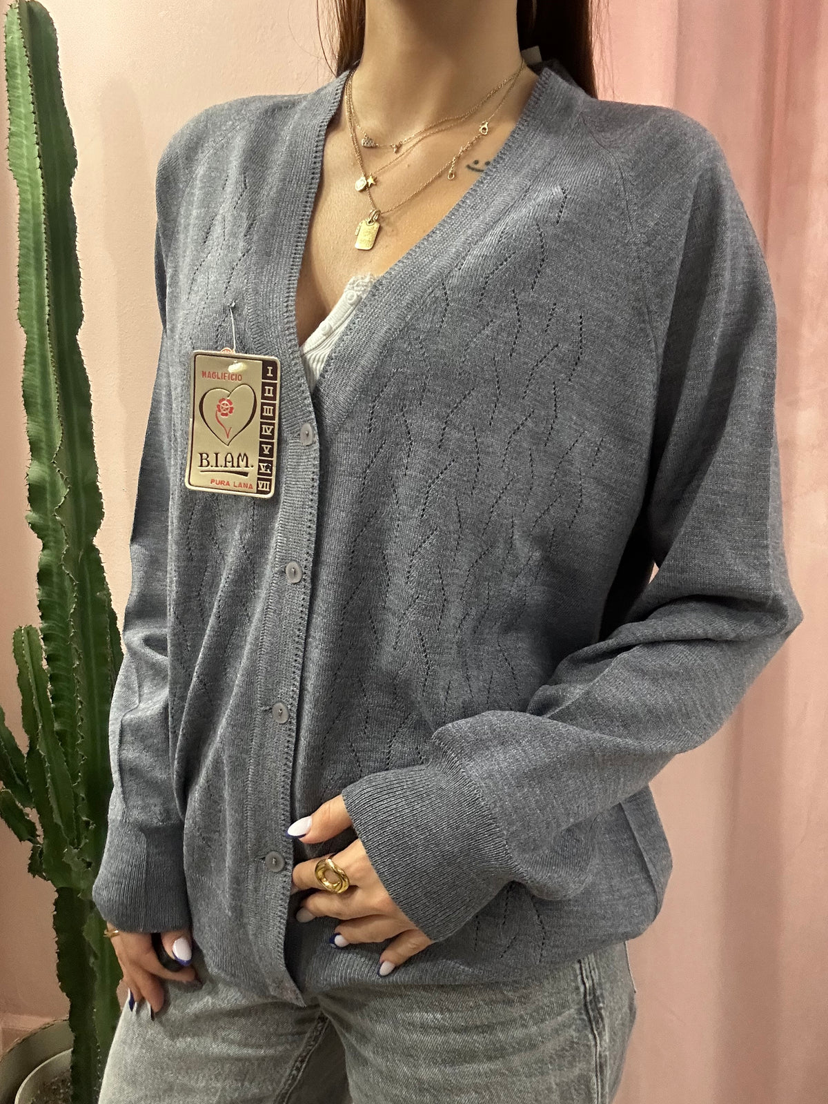 Cardigan Vintage grigio in pura lana