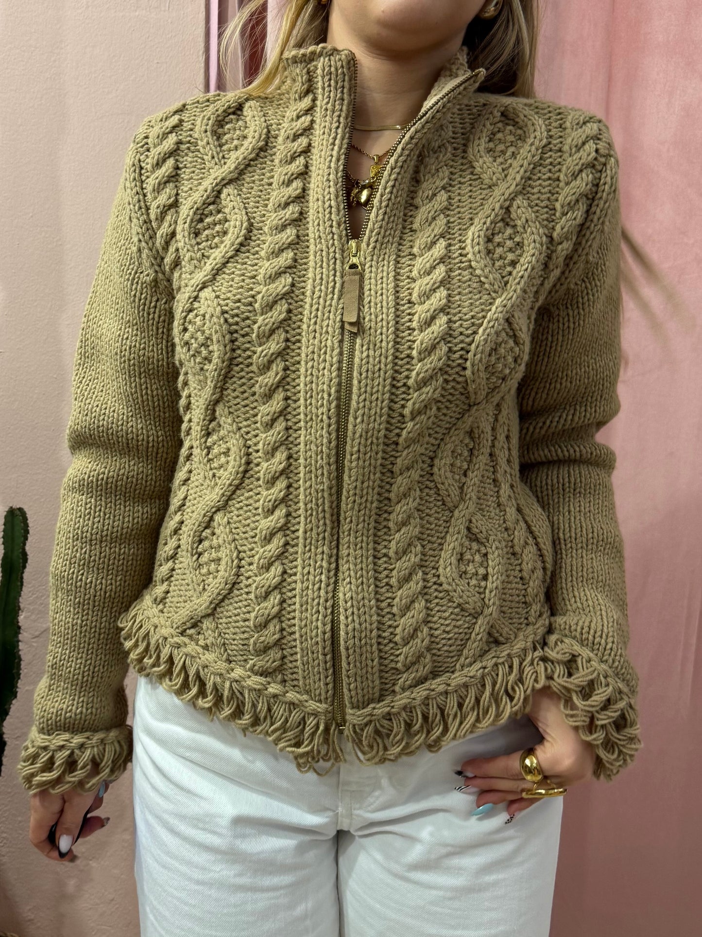 Cardigan 00s con zip cammello