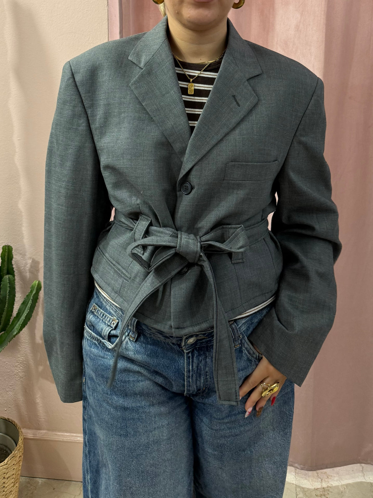 Blazer in lana vergine upcycling antracite