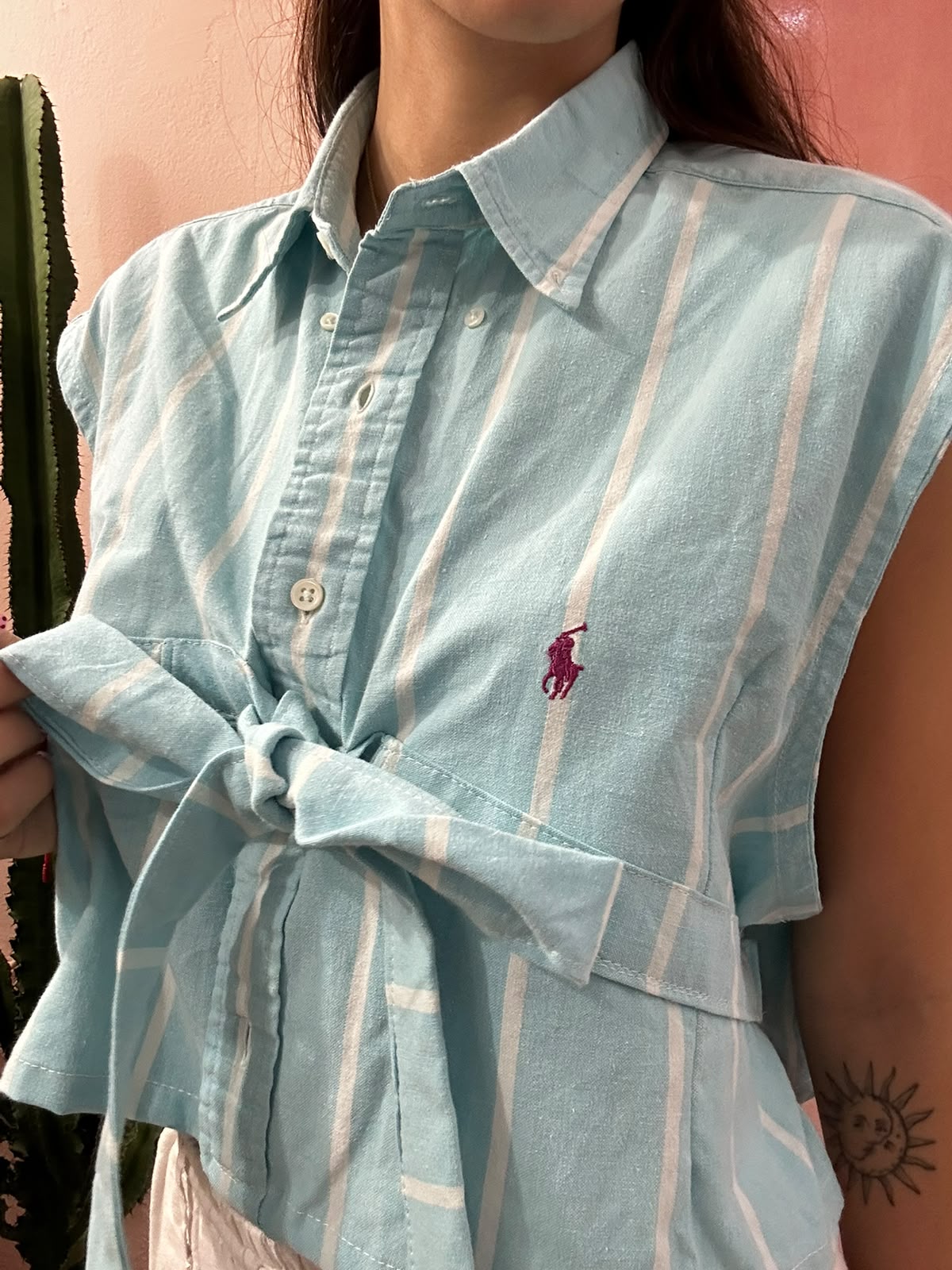 Camicia Ralph Lauren upcycling fiocco a righe azzurra