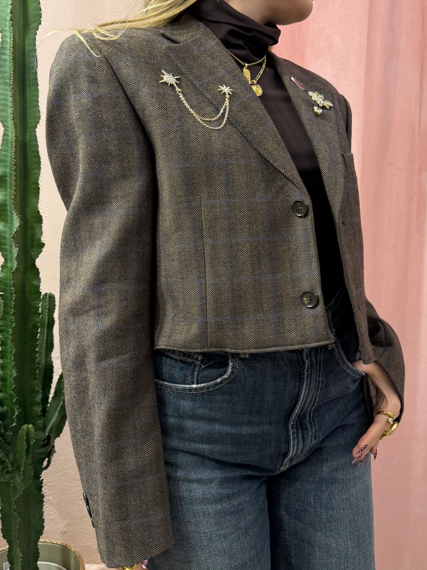 Blazer principe di Galles marrone