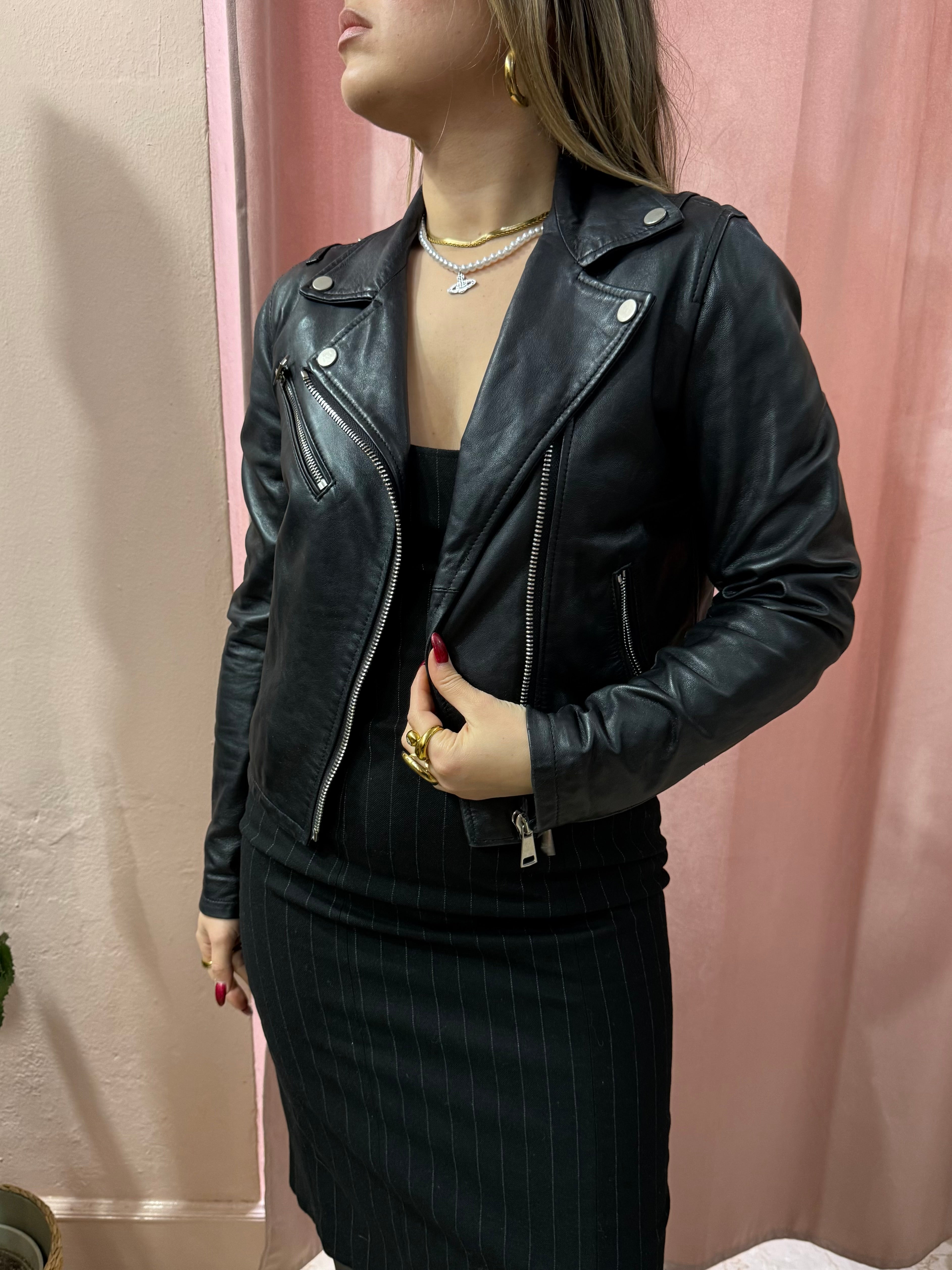 Chiodo in vera pelle nero