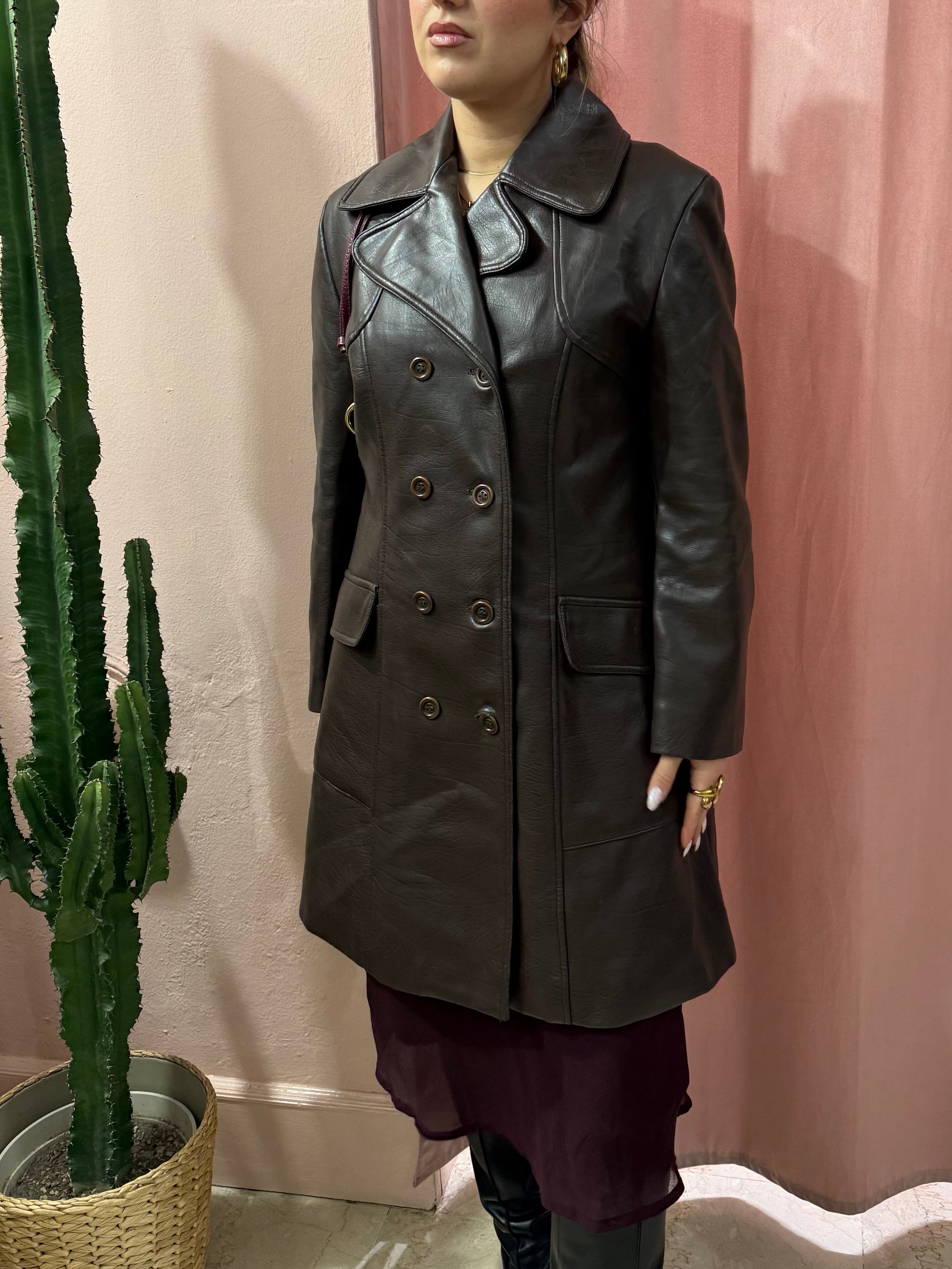 Trench vintage in vera pelle cioccolato