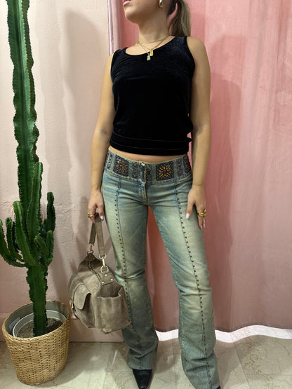 Jeans y2k vita bassa con ricami