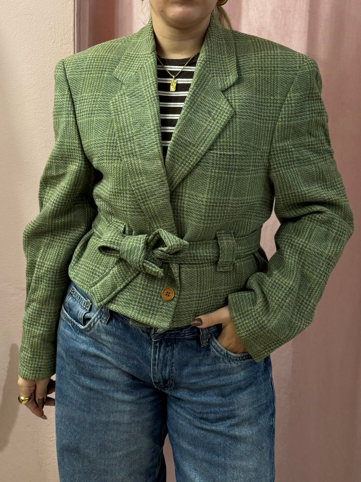Blazer in lana upcycling verde principe di galles