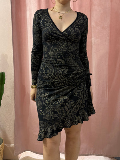 Vestito 2000 nero in fantasia dorata
