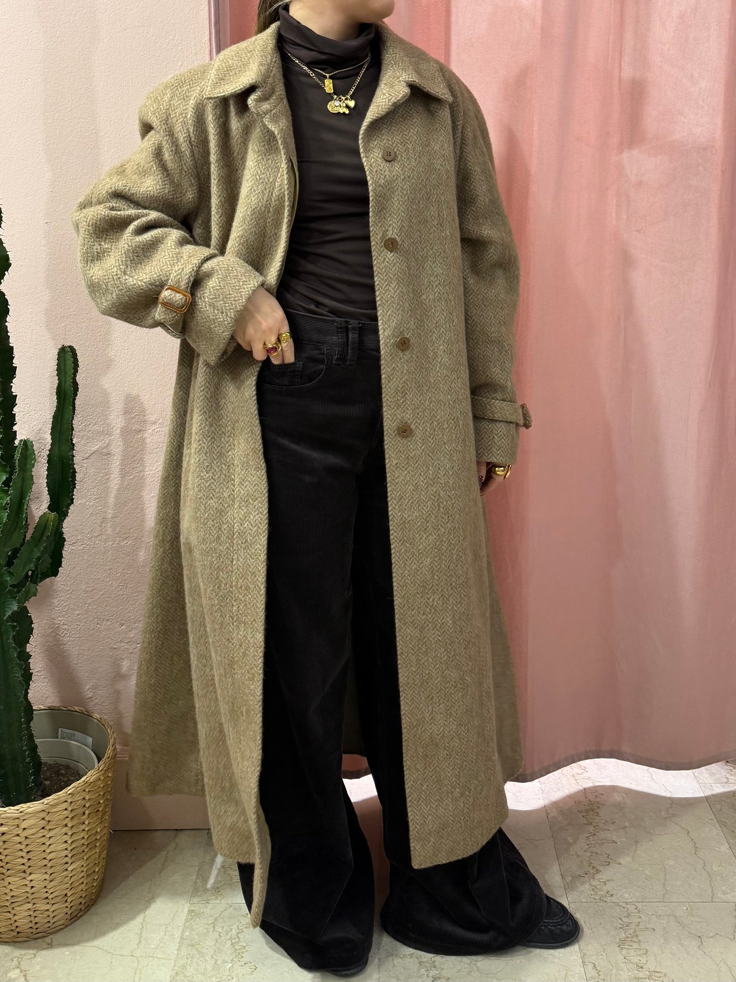 Cappotto vintage spigato in lana