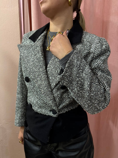 Blazer crop spigato in lana