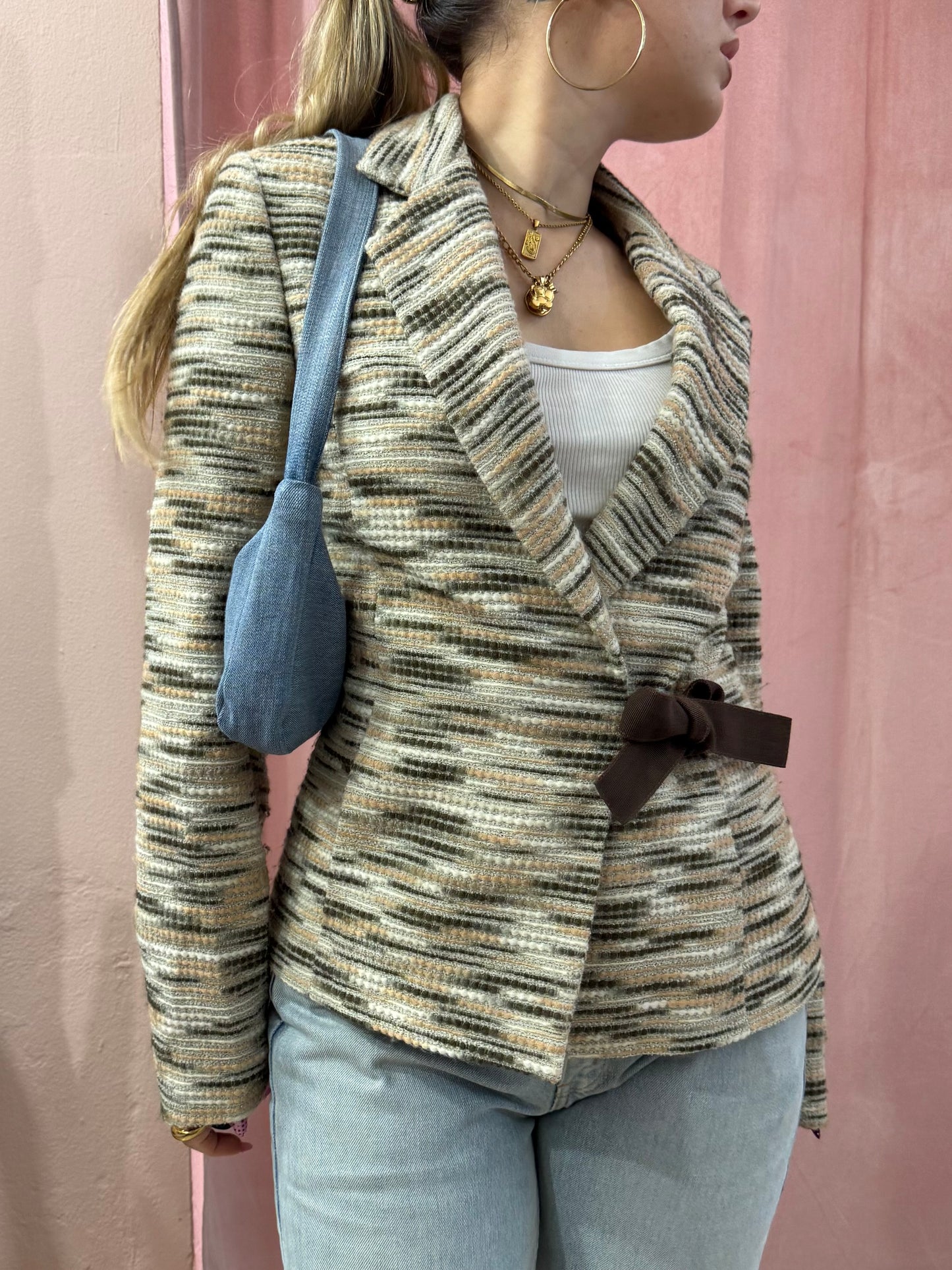 Blazer mélange con chiusura fiocco