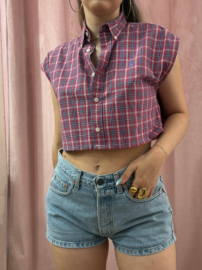 Crop top Ralph Lauren a quadretti sul rosso