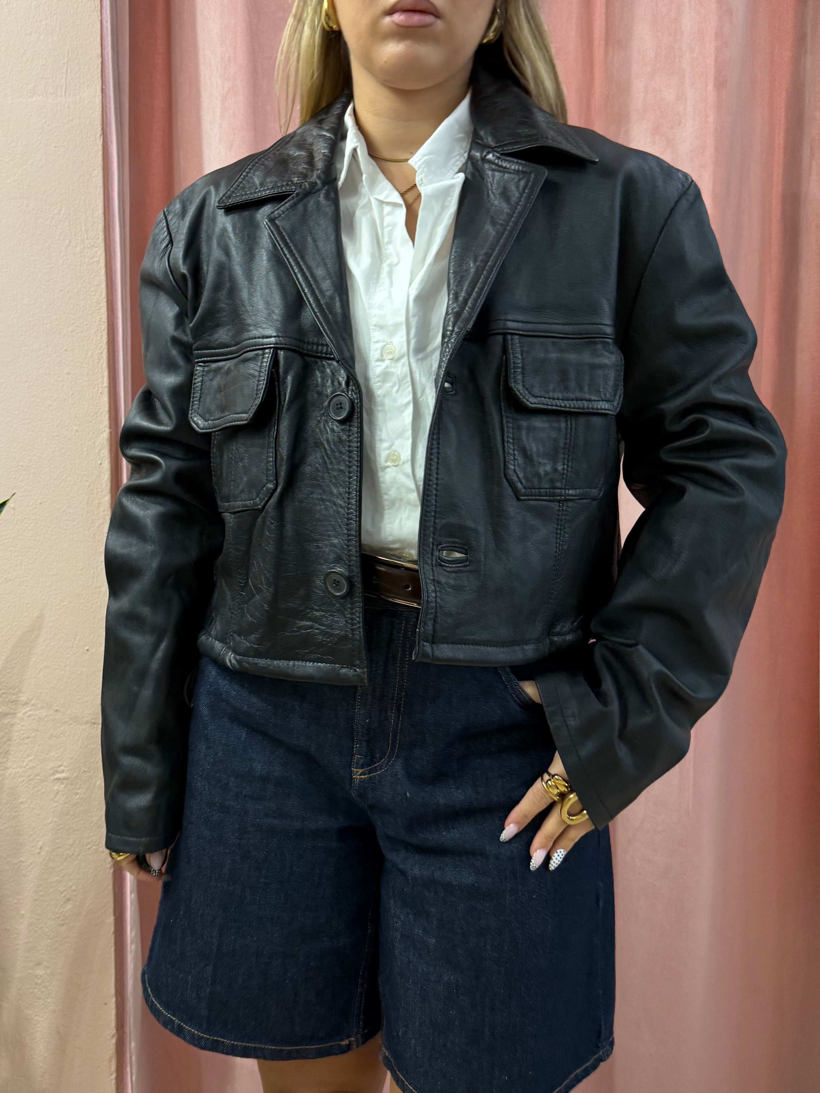 Giacca con tasche crop in vera pelle