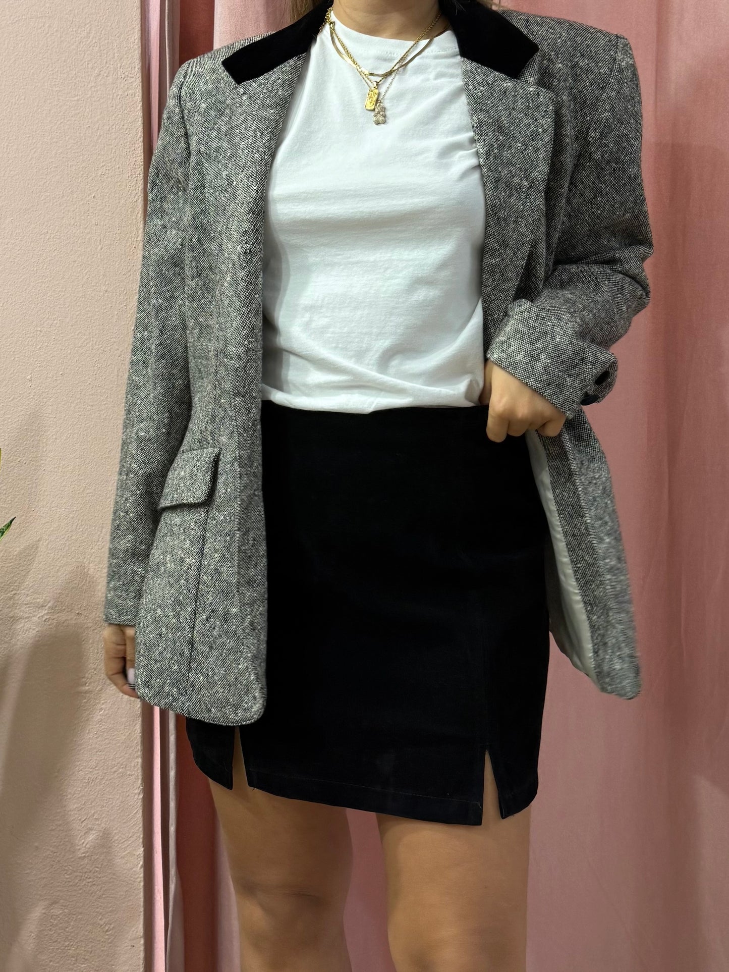 Blazer mélange dettaglio collo in velluto nero