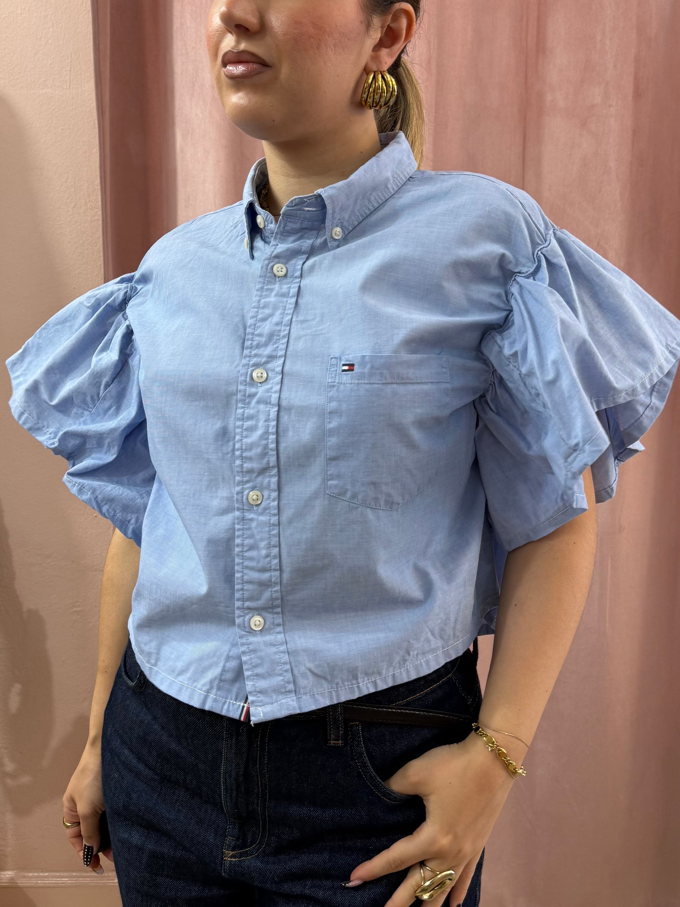 Camicia Tommy Hilfiger upcycling azzurra
