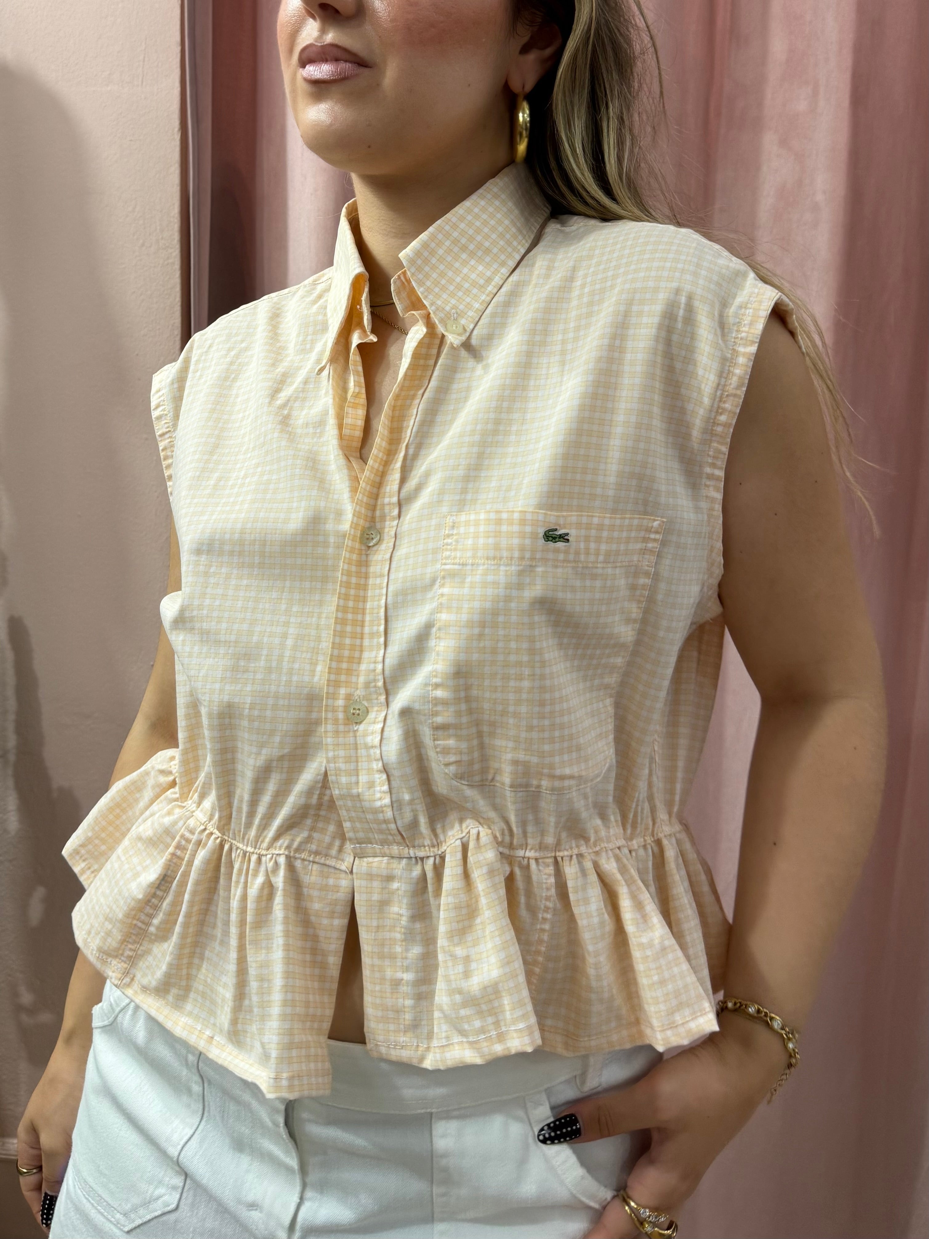 camicia Lacoste upcycling vichy arancio