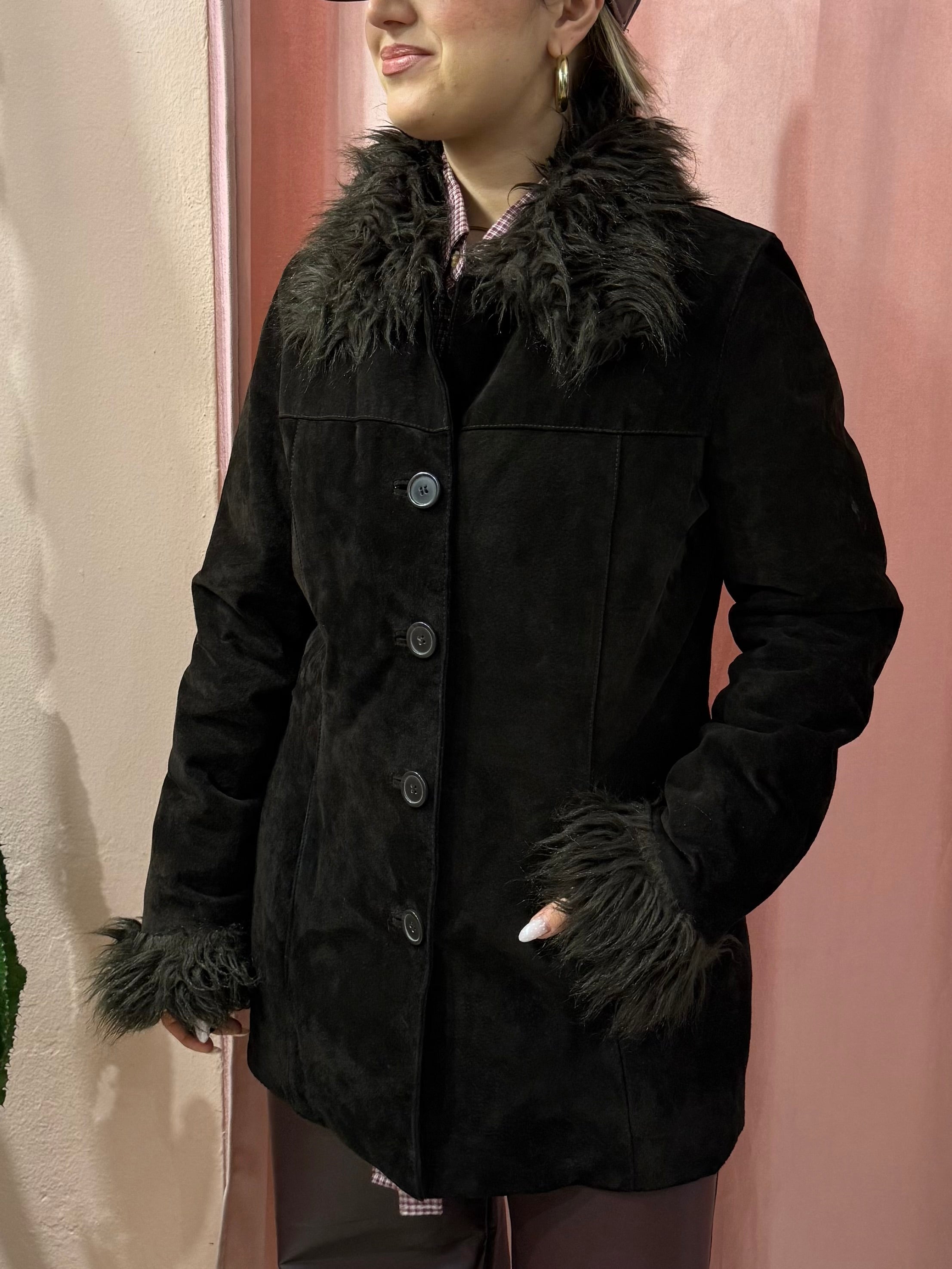 Giacca in vera pelle moro con pelo