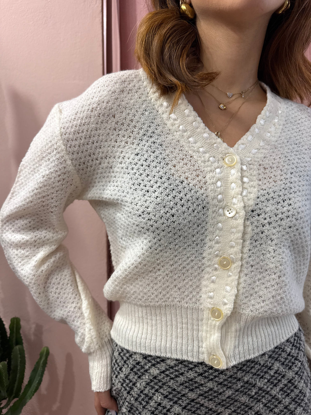 Cardigan panna in pura lana