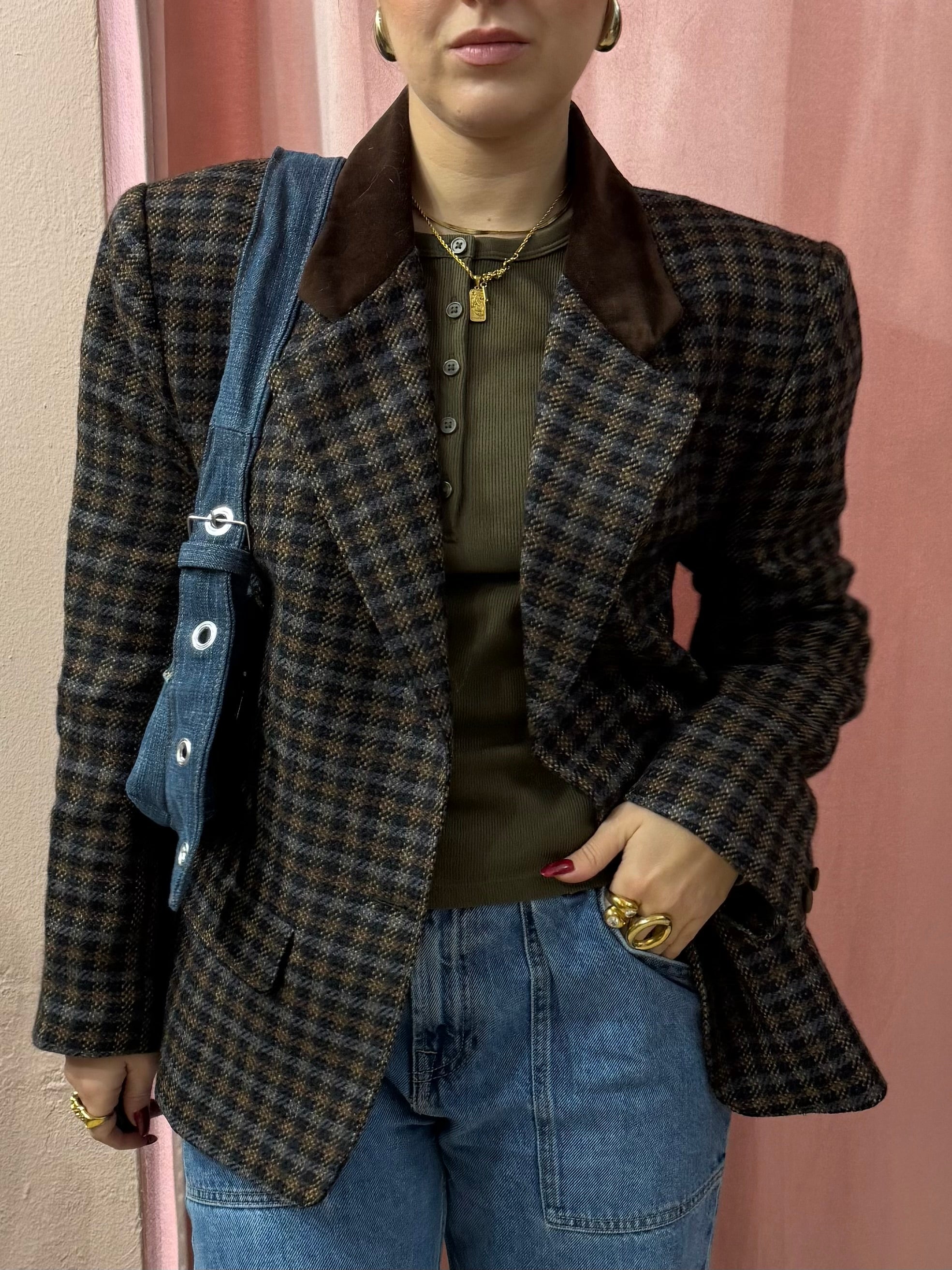 Blazer vintage in lana a quadretti
