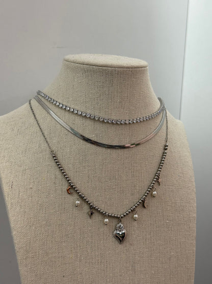 Collana ciondoli Cuore Sacro gold/ black e silver