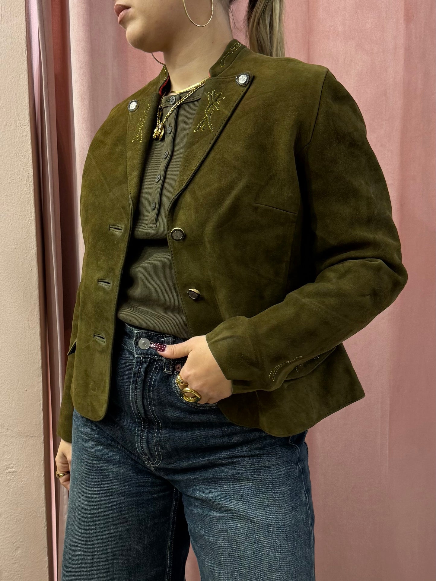 Giacca in vera pelle verdone