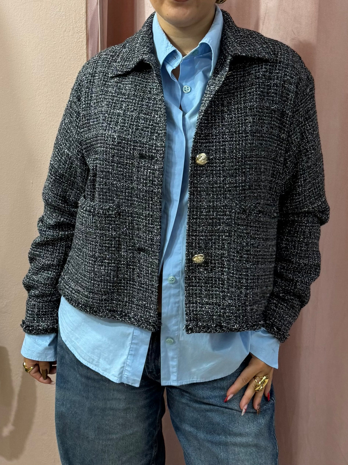 Giacca Emme Marella effetto tweed cotone e lana