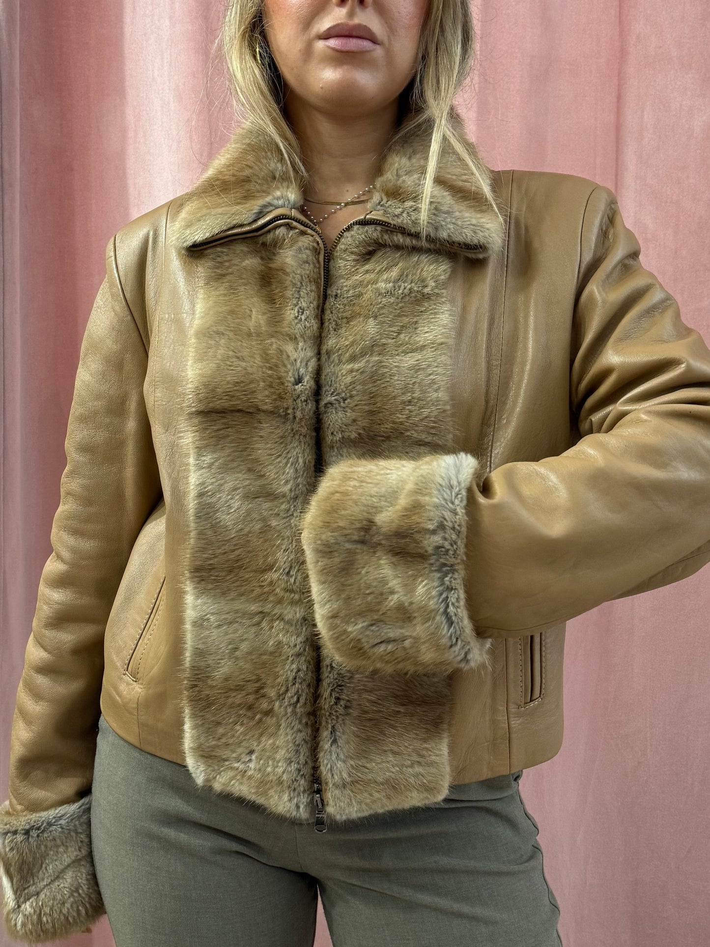 Giacca in pelle con pelo vero