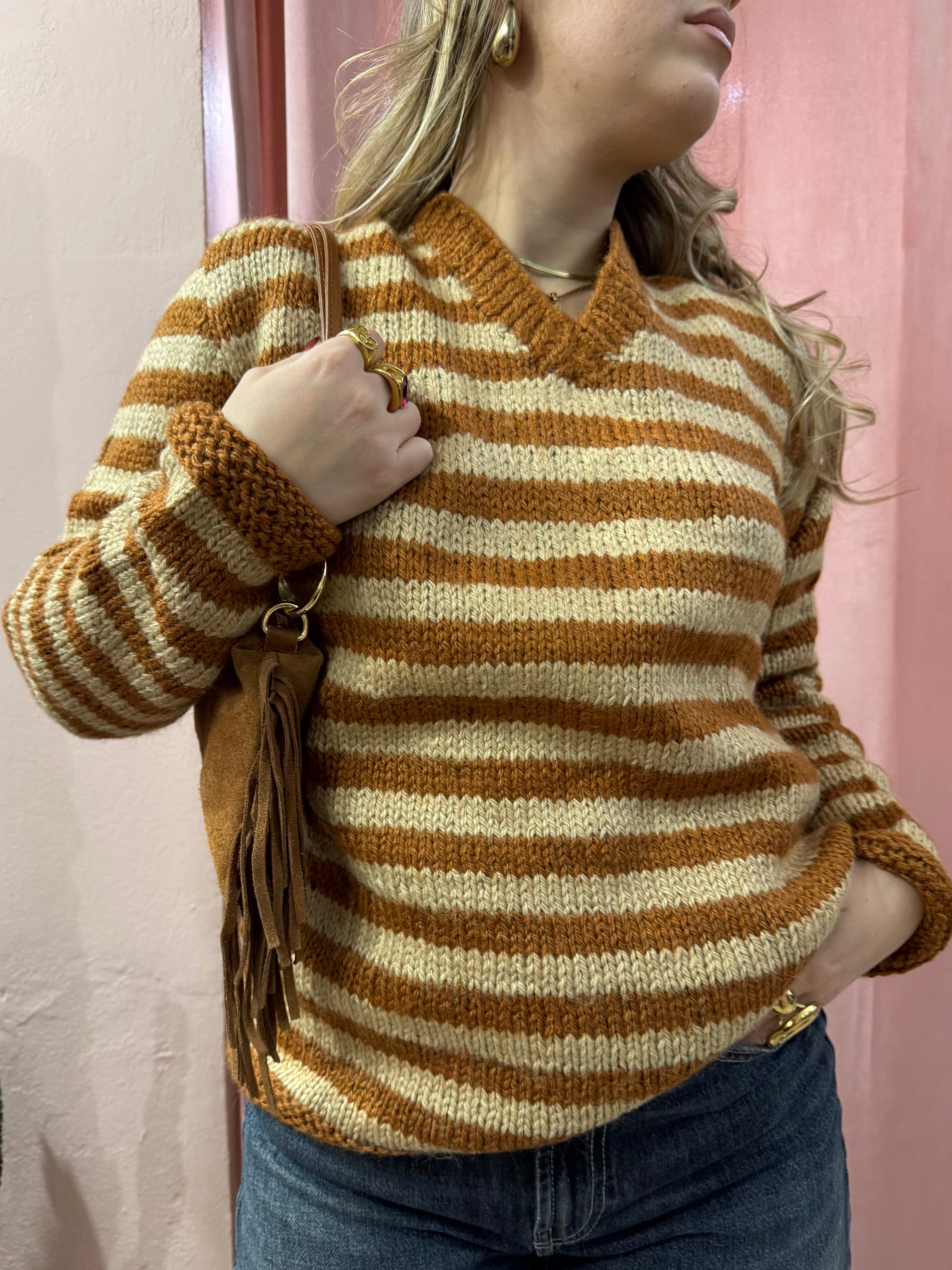 Maglione vintage in lana a righe