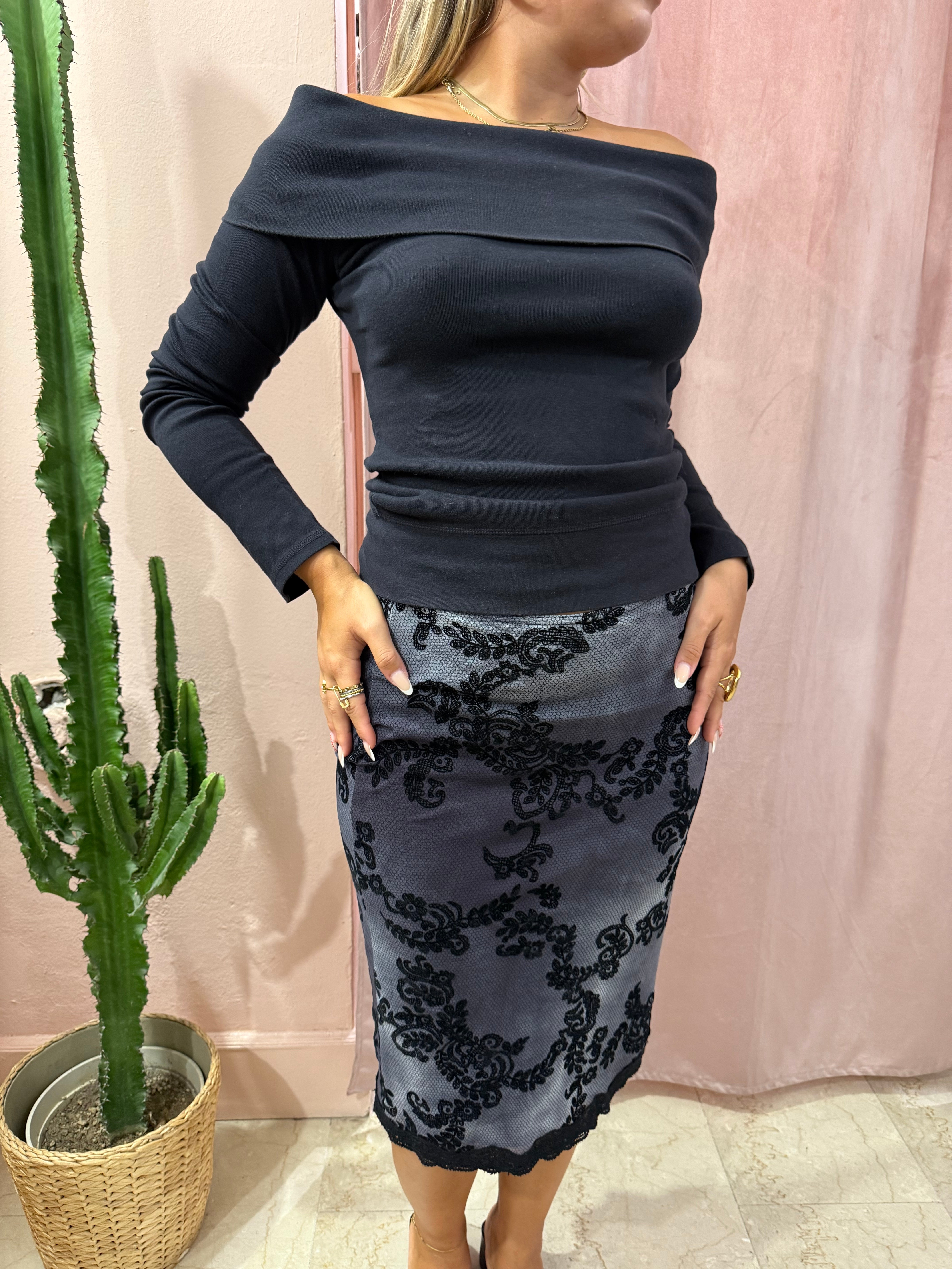 top Onyx nero scollo bardot