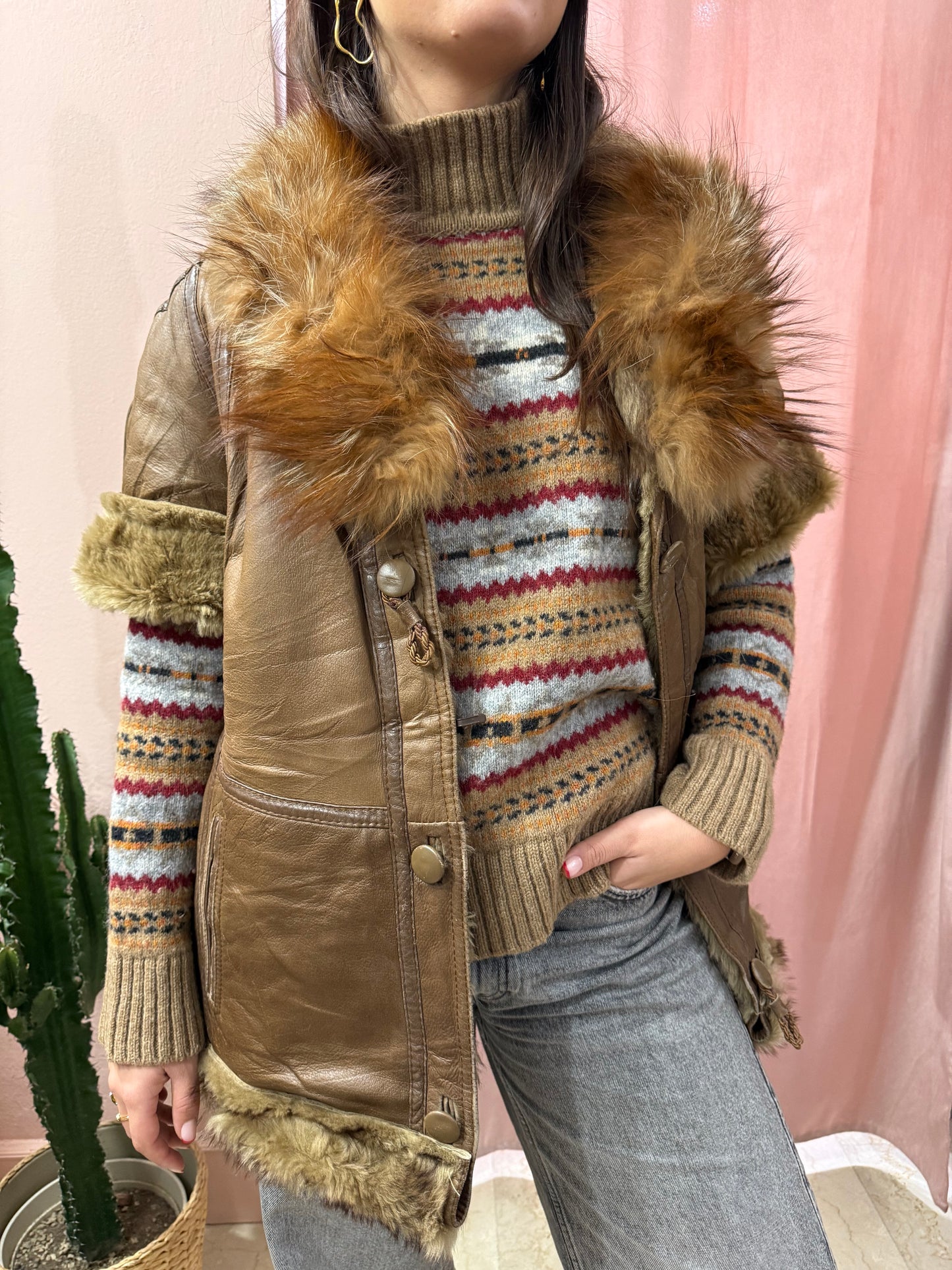 Montone Shearling smanicato collo in volpe