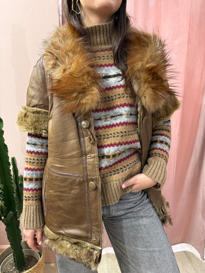 Montone Shearling smanicato collo in volpe