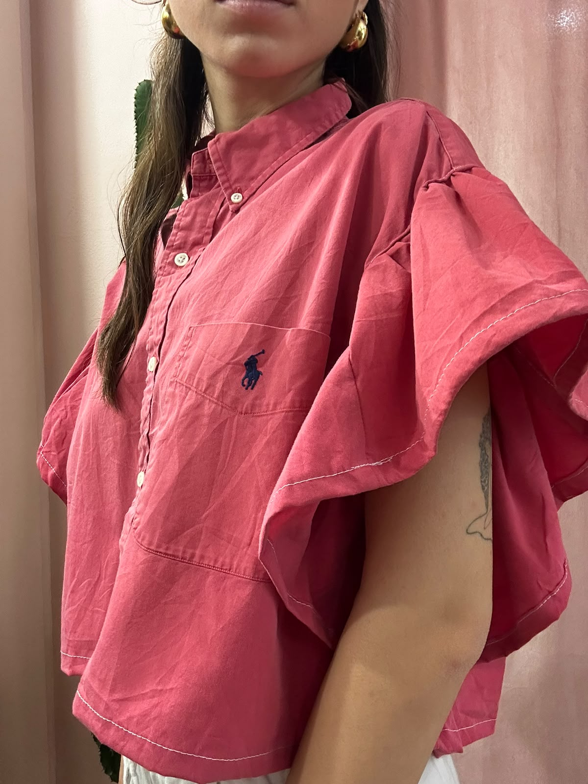 Camicia Ralph Lauren upcycling volant fragola