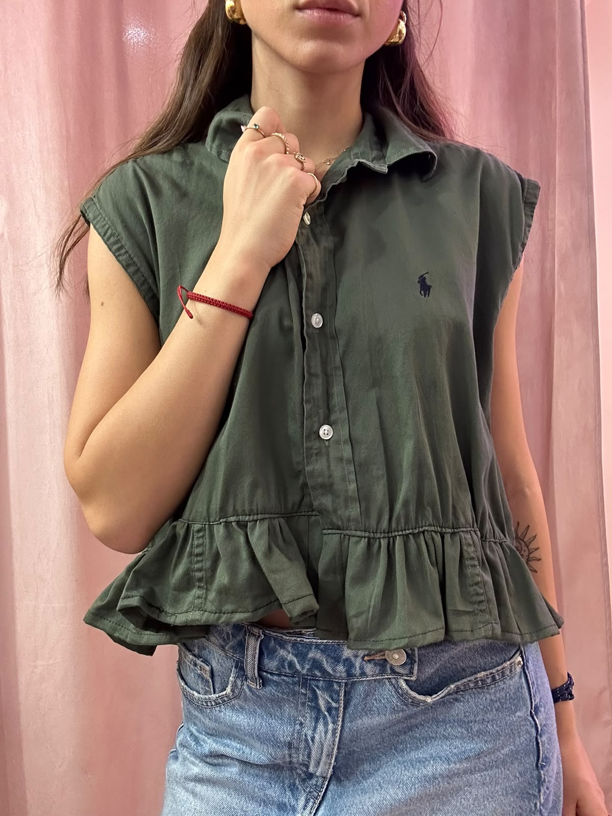 Camicia Ralph Lauren upcycling volant verdone