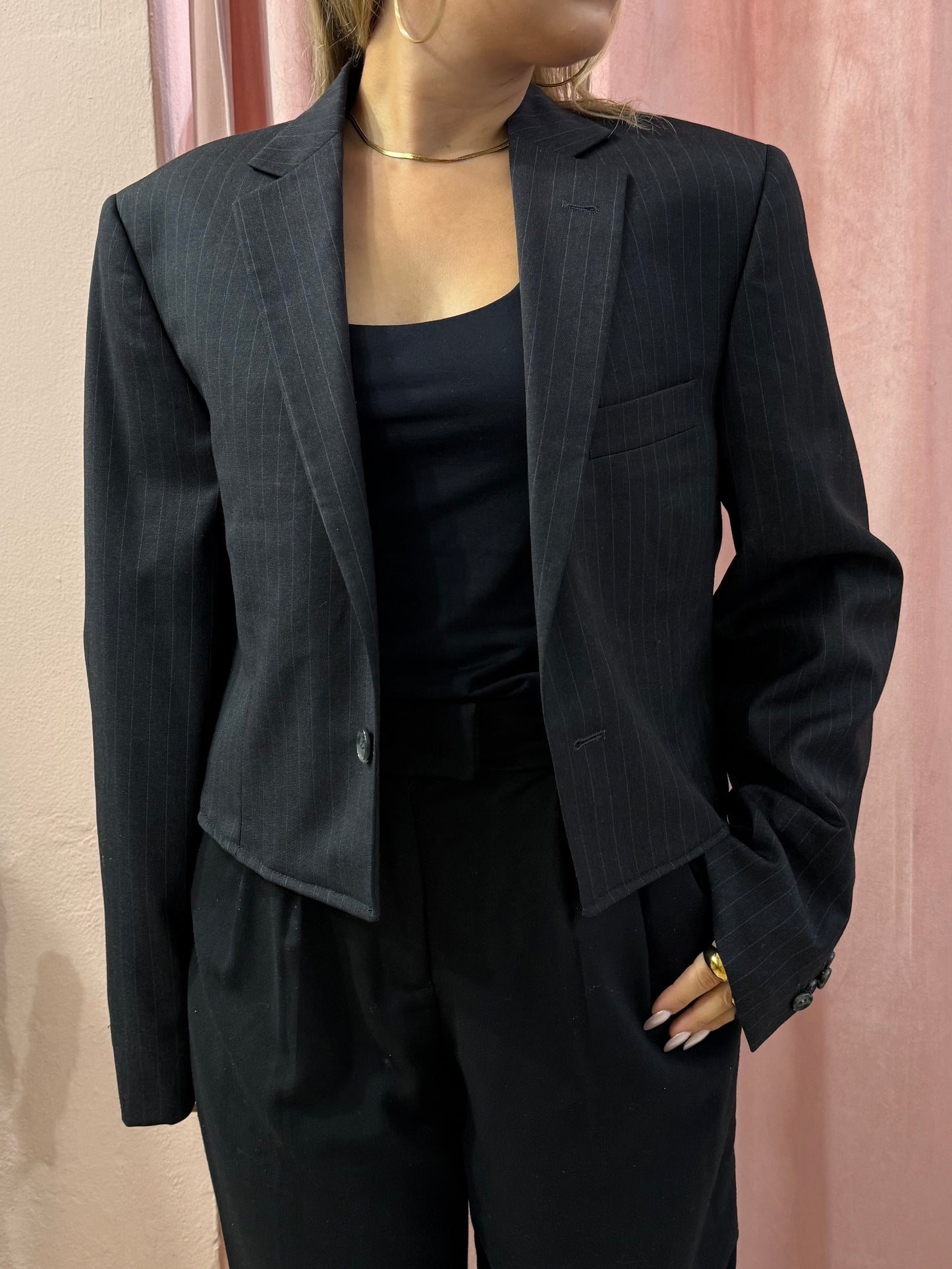 Blazer crop gessato monopetto