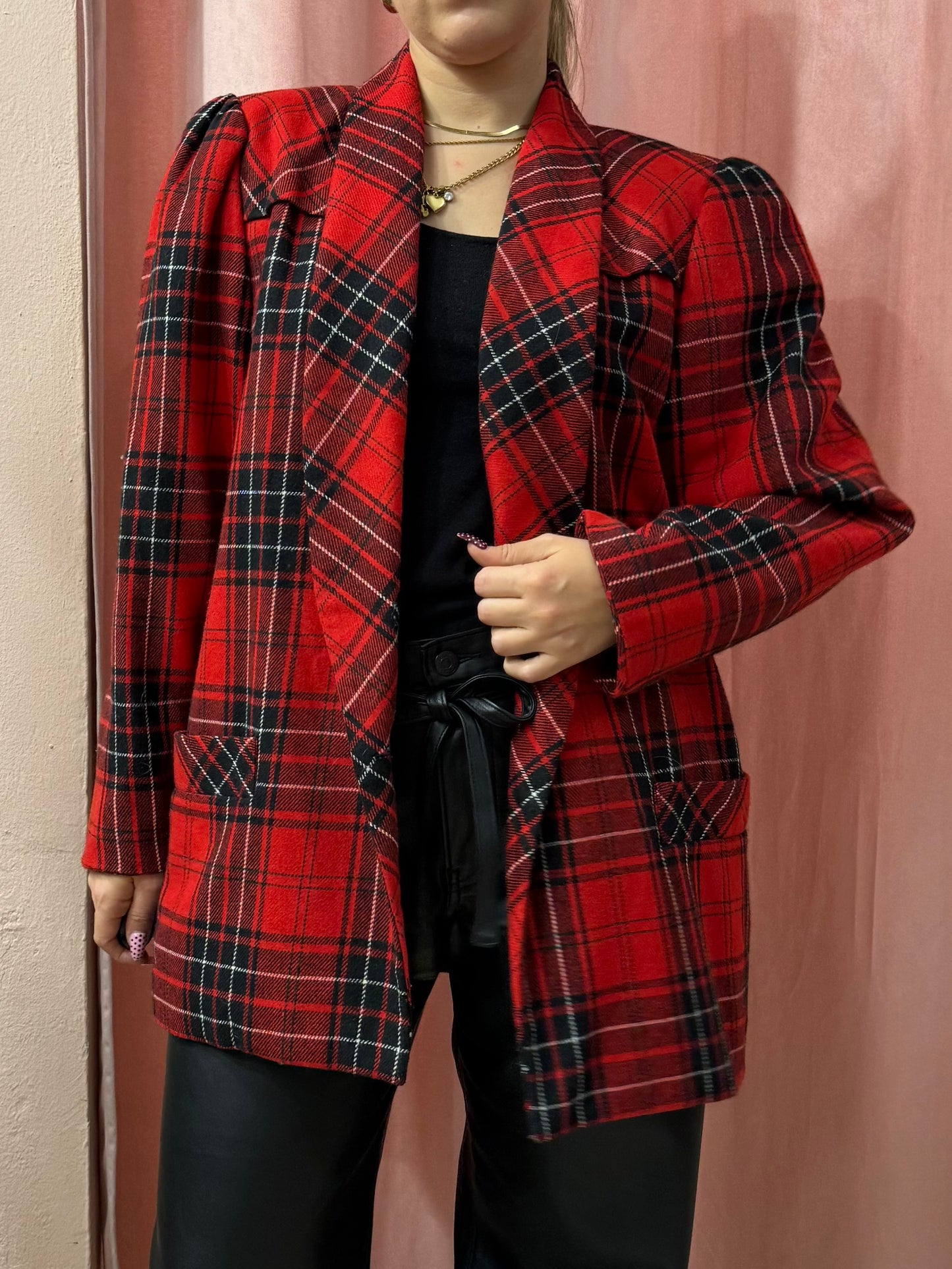 Blazer scozzese maniche a sbuffo