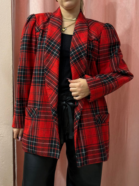 Blazer scozzese maniche a sbuffo