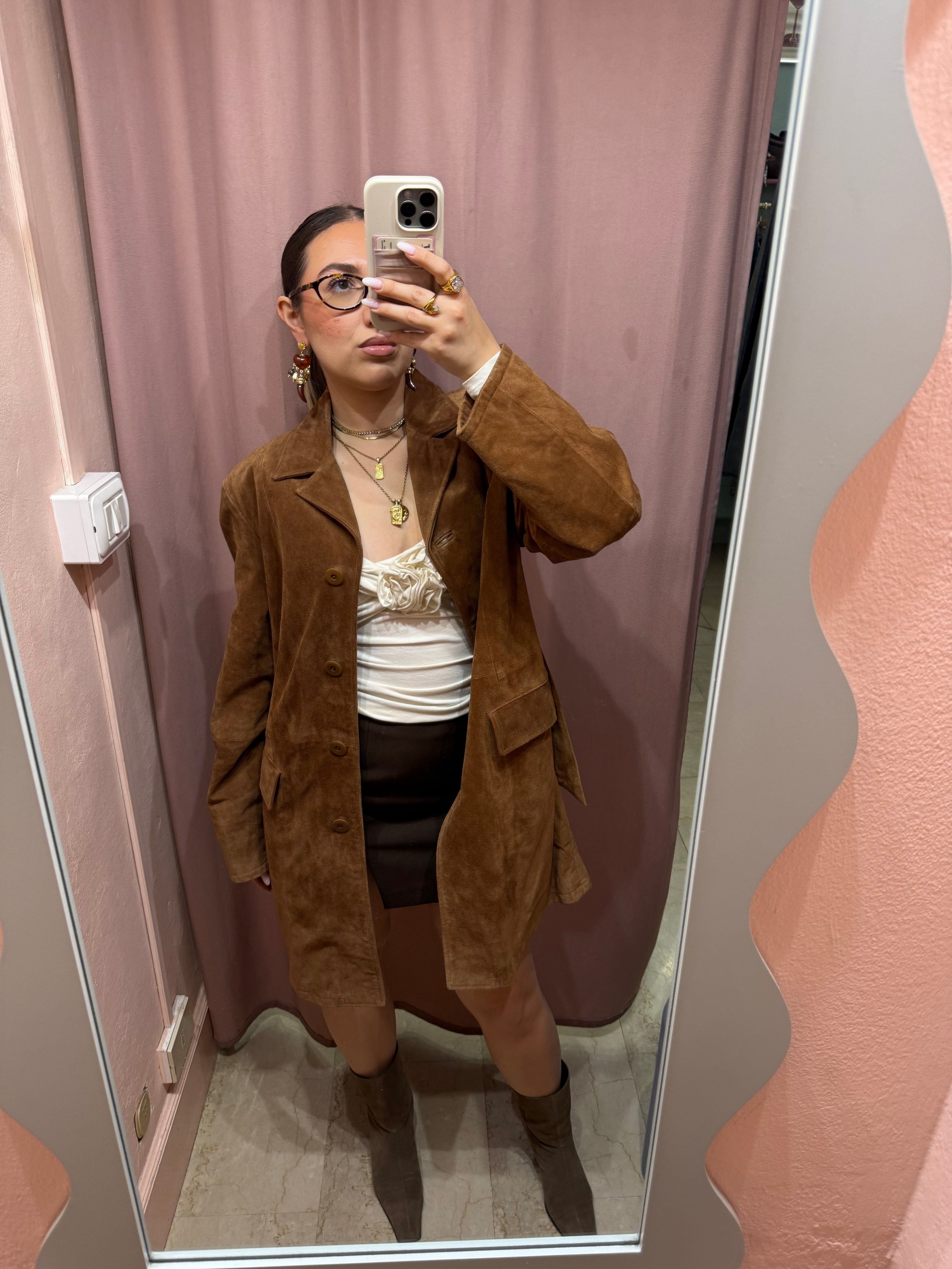 Trench in pelle scamosciato