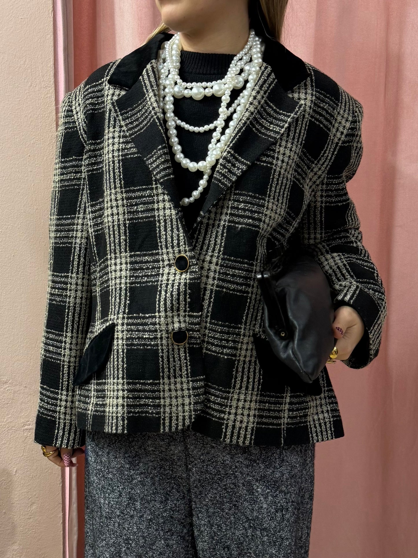 Blazer quadri bianco e nero