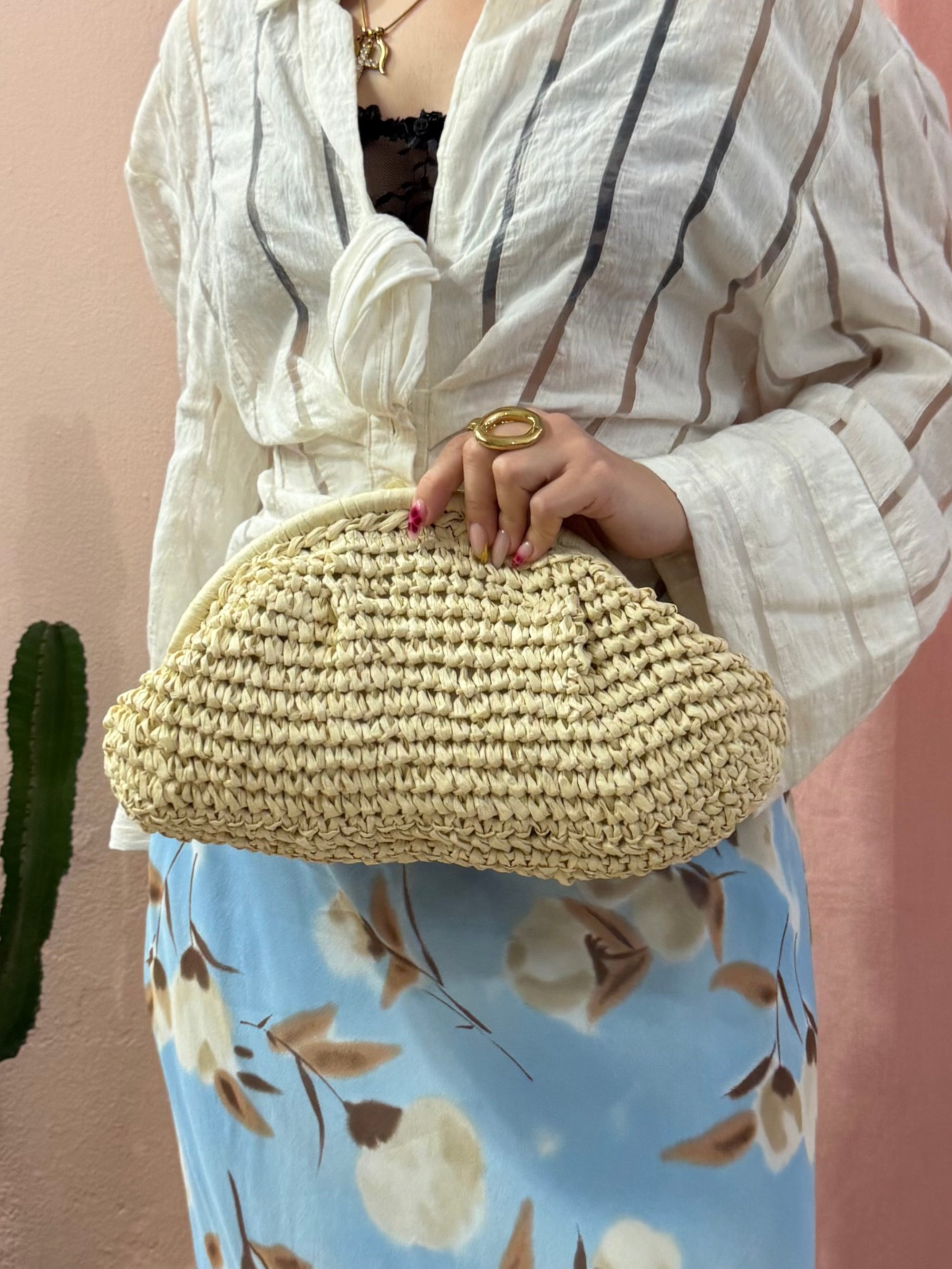 Pochette in paglia beige