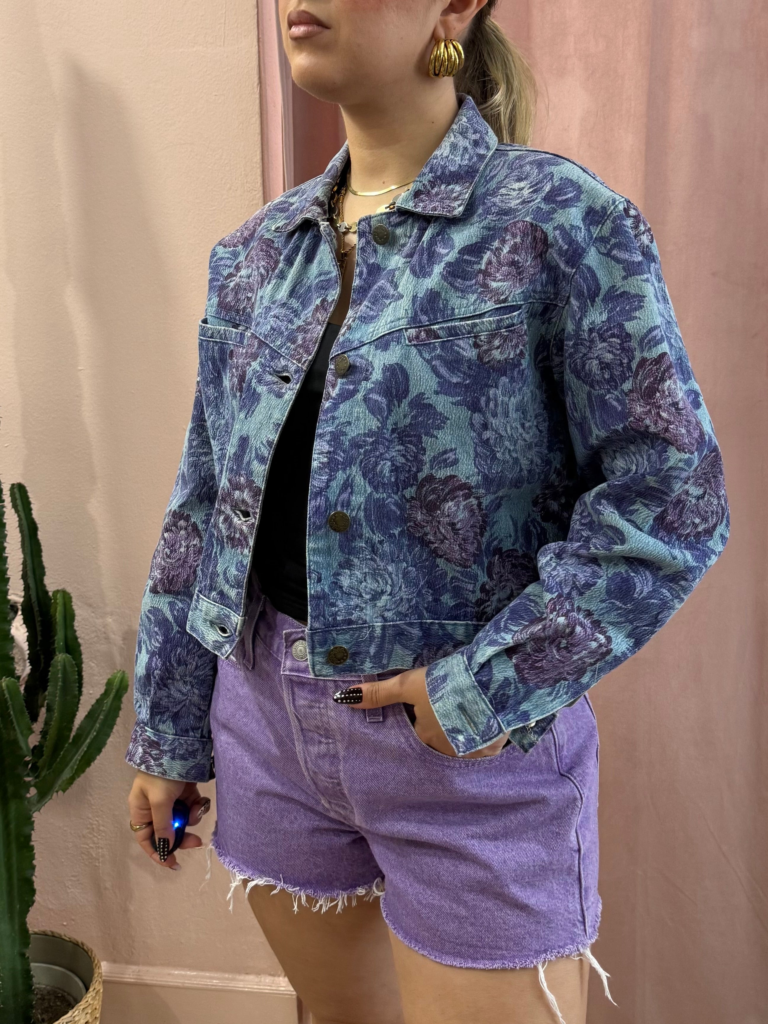 Giacca in denim vintage fantasia floreale