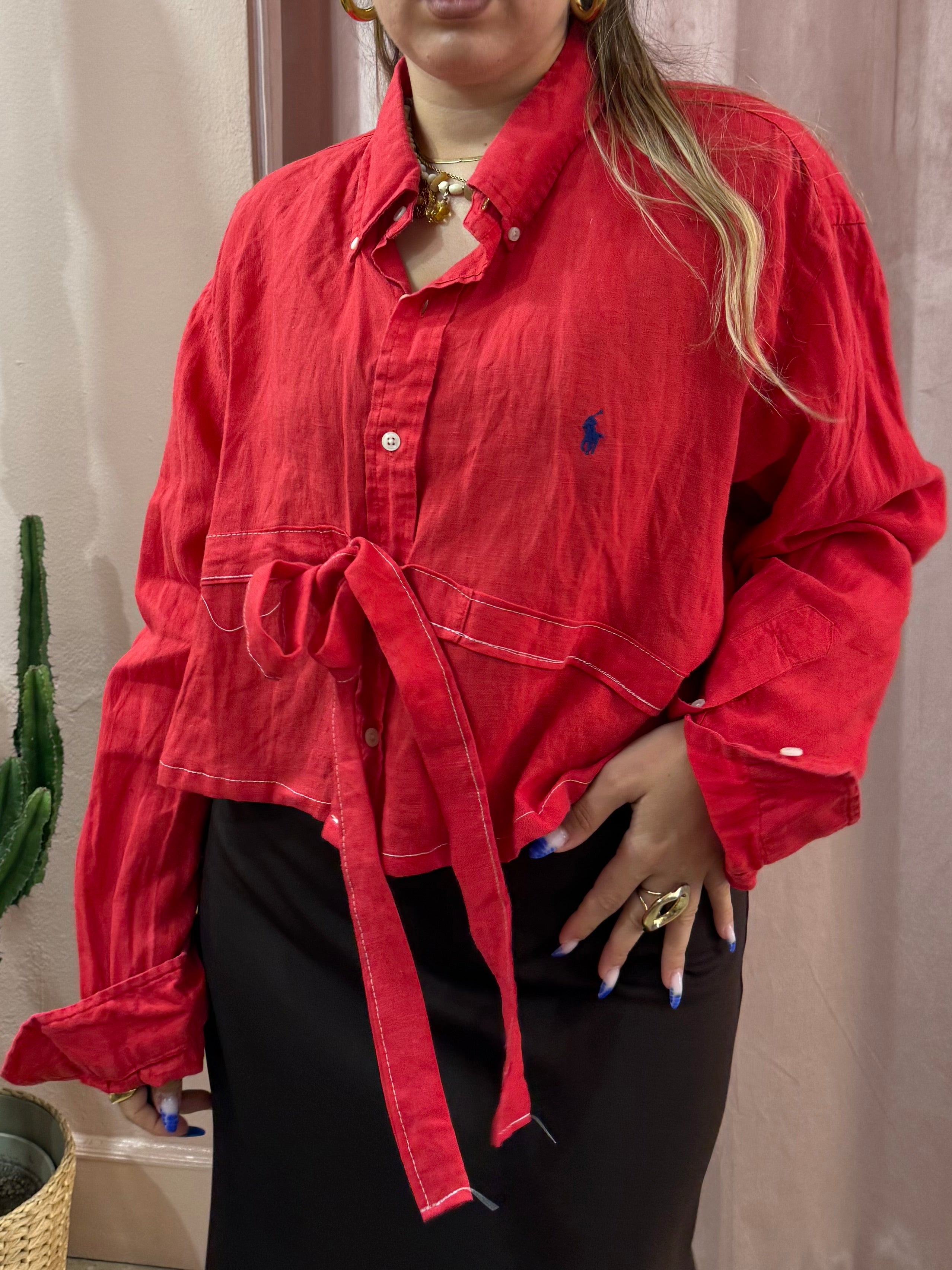 Camicia Ralph lauren upcycling fiocco in lino rossa